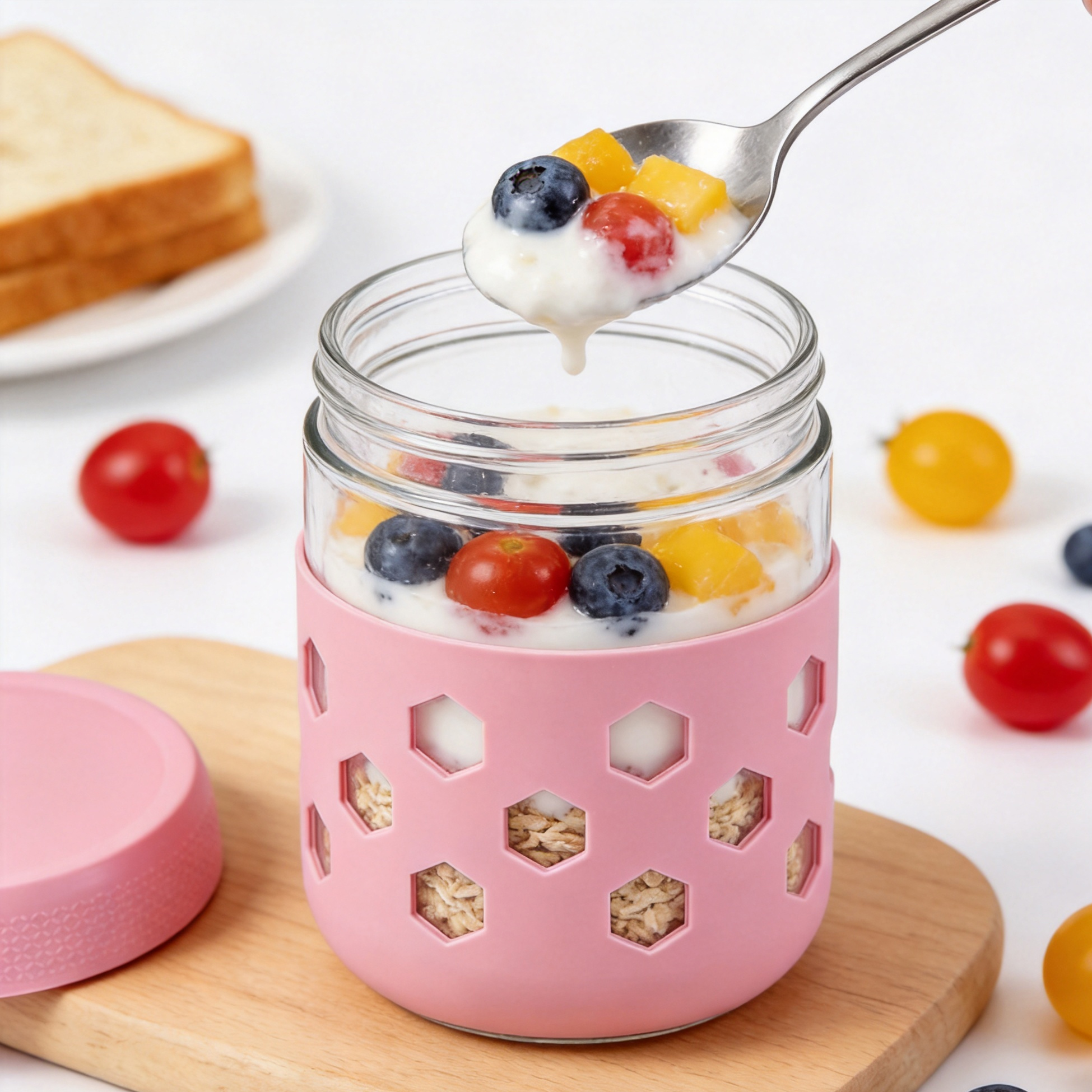 16oz Glass Overnight Oats Jars with Leakproof Lids And Silicone Sleeves, Airtight Food Storage Containers