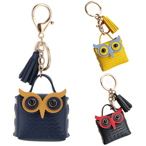Cute Owl Mini Coin Purse Keychain, Faux Leather Earbud Holder 