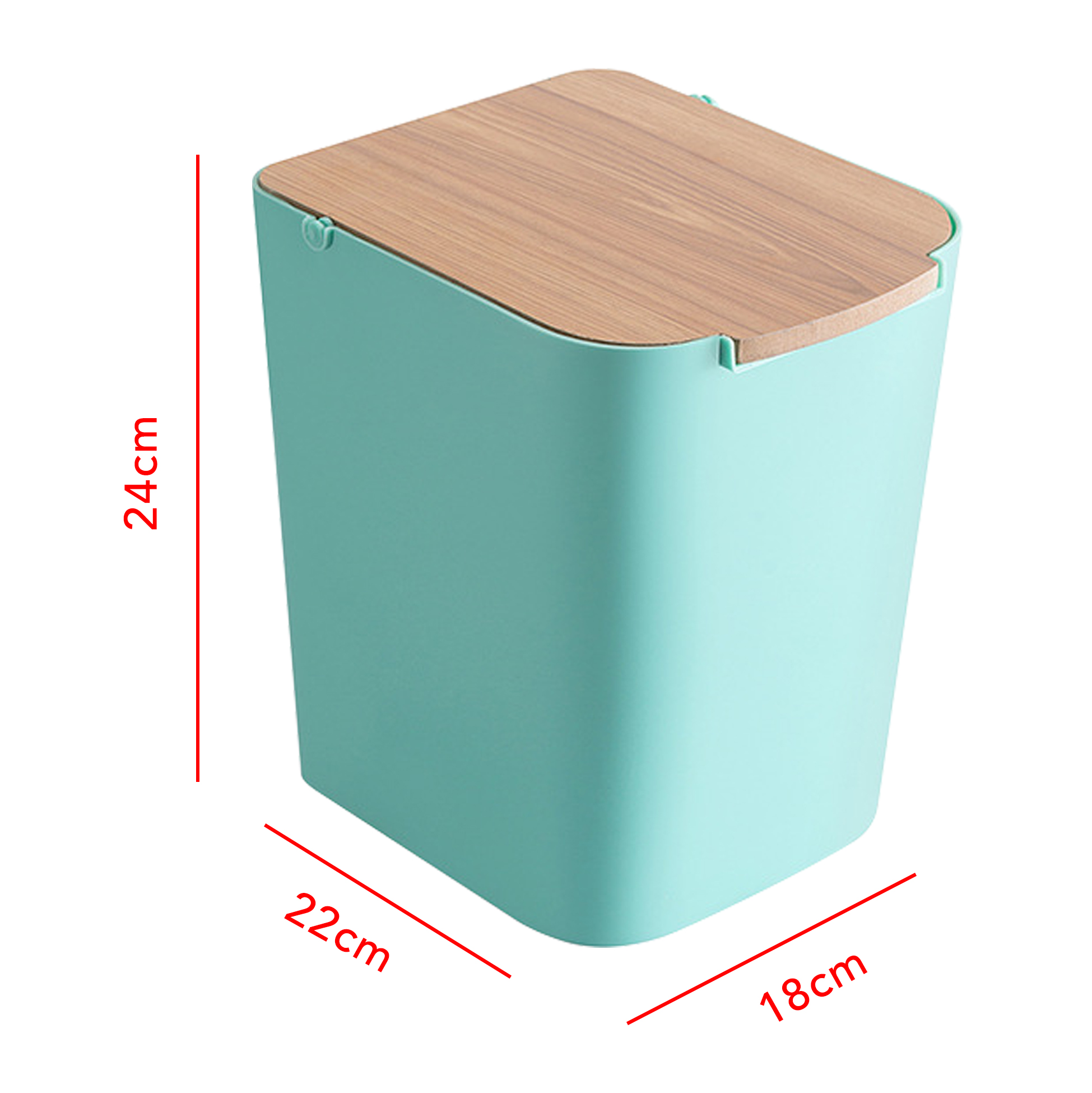 Slim Trash Can with Wooden Lid, Small Kitchen & Bathroom Waste Bin