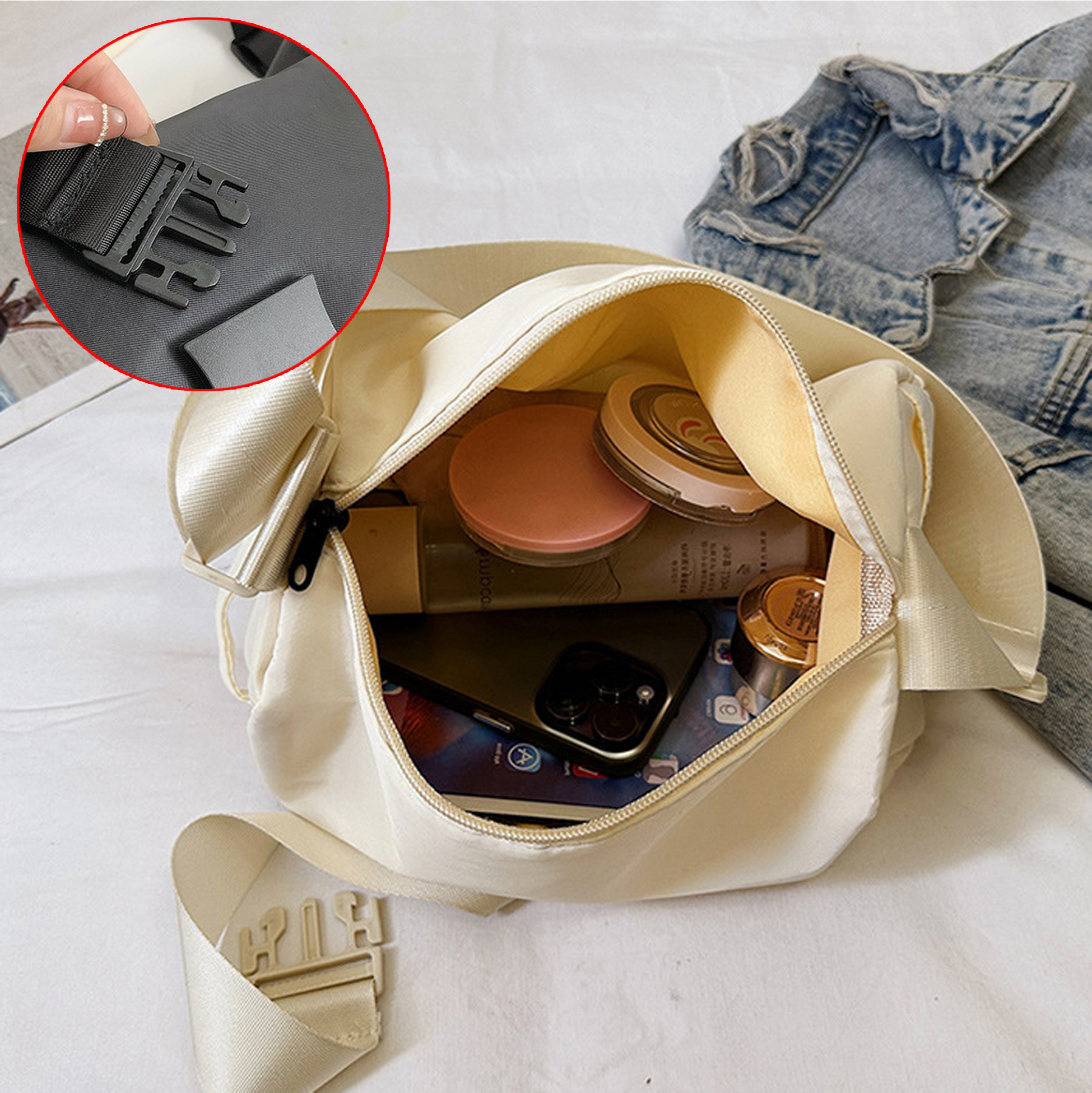 Waterproof Nylon Crossbody Bag, Mini Barrel Shoulder Bag, Lightweight Sporty Sling Purse