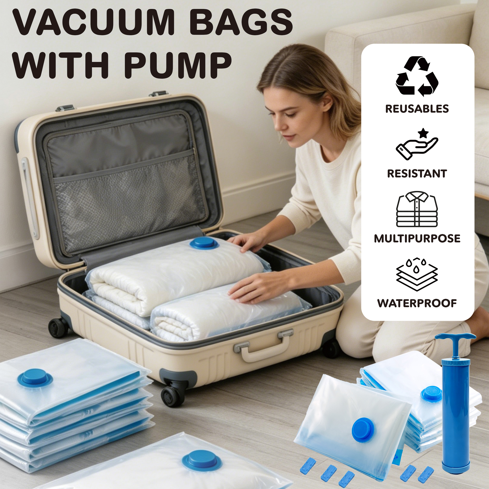 Vacuum Storage Bags with Hand Pump