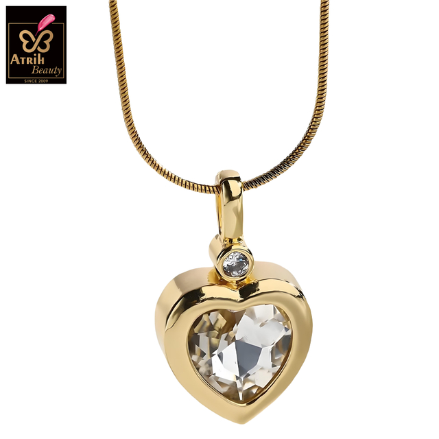 Golden Heart Shaped Pendant Necklace with Crystal Embellishment