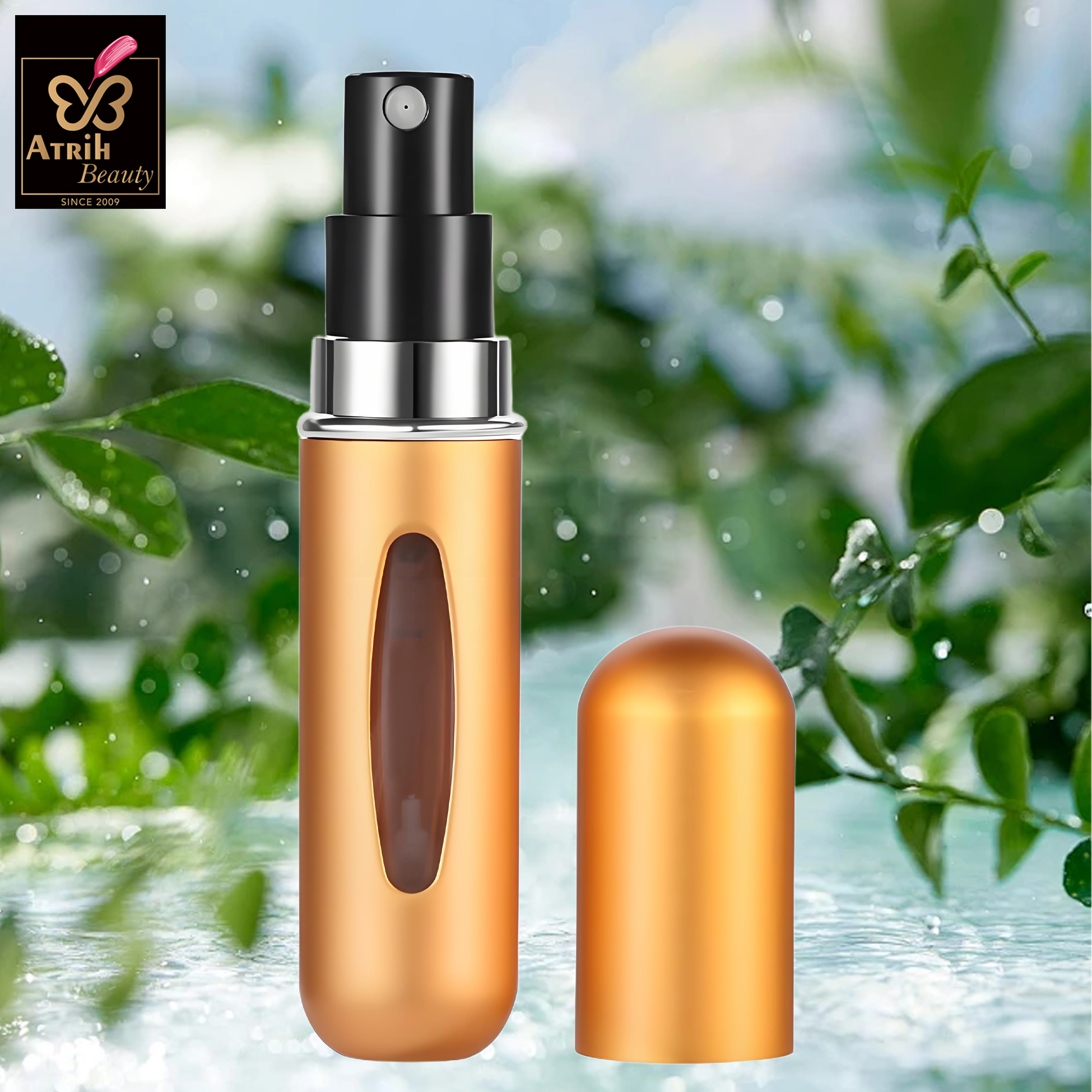 5ml Gold Colored Perfume Atomizer with Black Nozzle