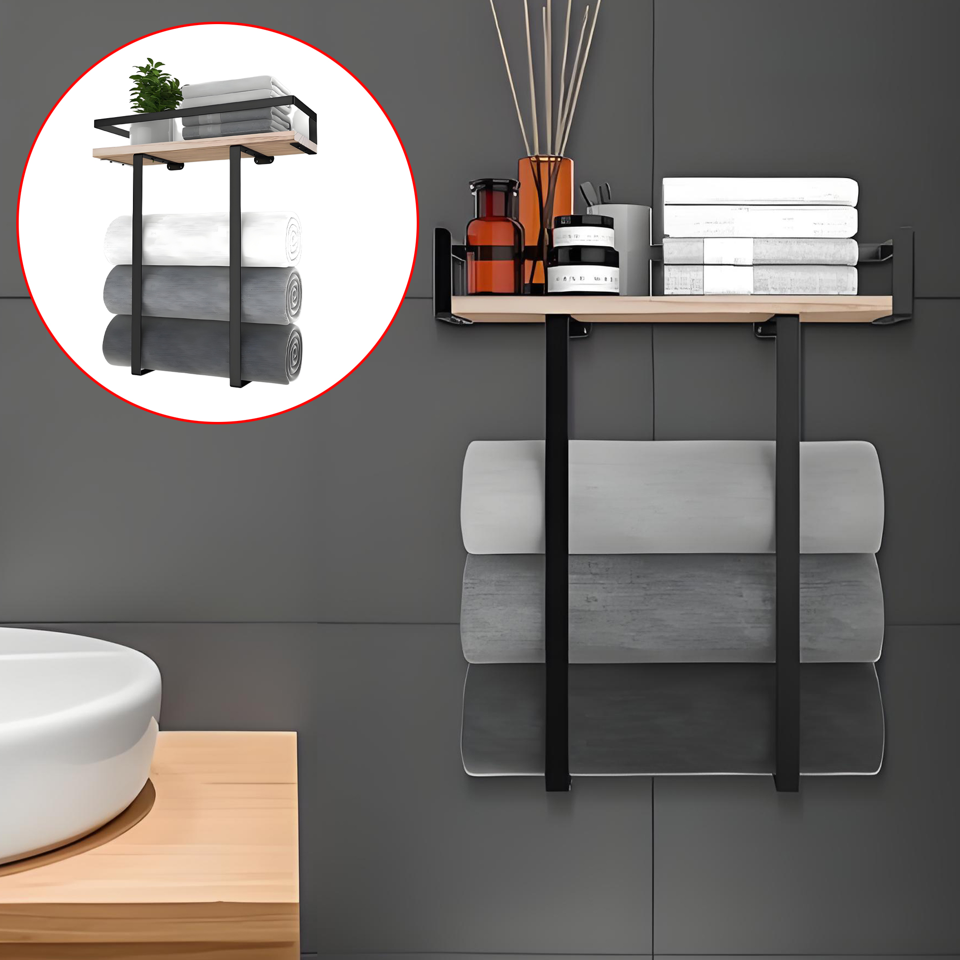 Wall Mounted Bathroom Towel And Storage 