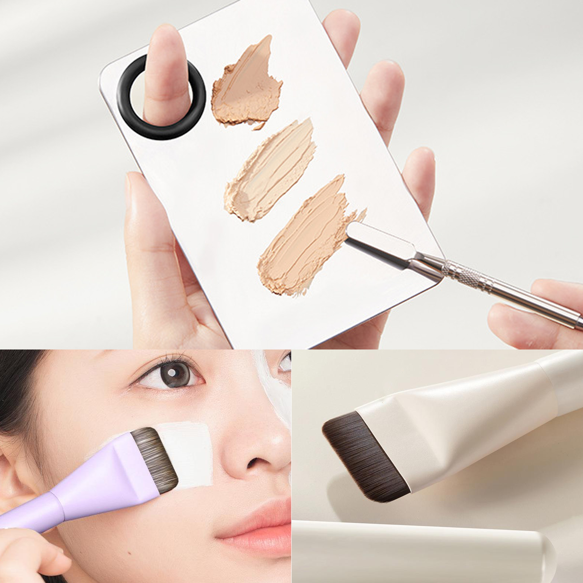 3 Piece Makeup Tool Set with Mixing Palette Spatula And Brush