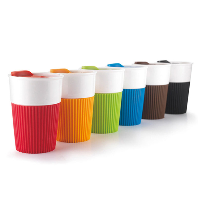 Insulated Travel Coffee Cup with Slider Lid Silicone Sleeve