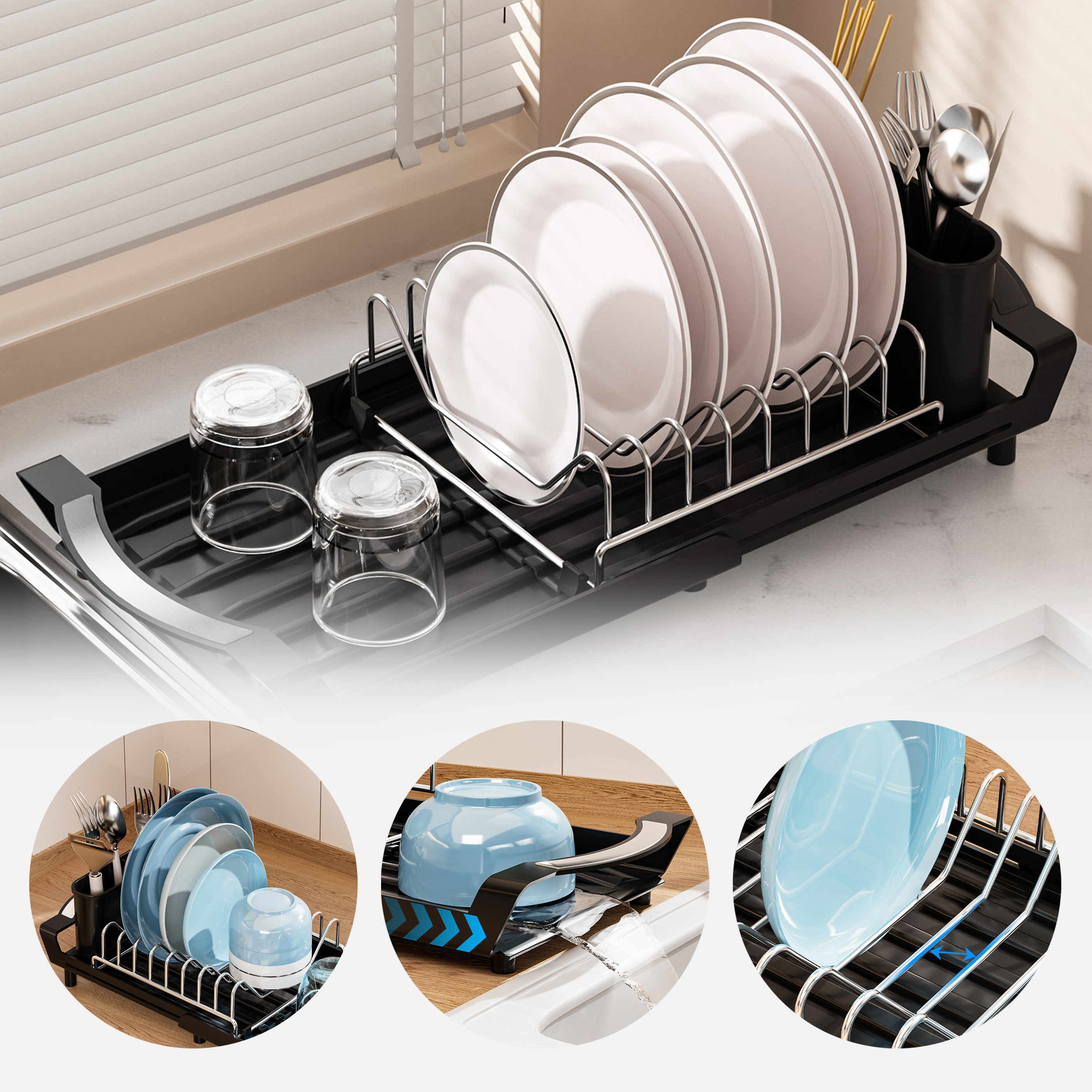 Stainless Steel Dish Drying Rack with Utensil Holder