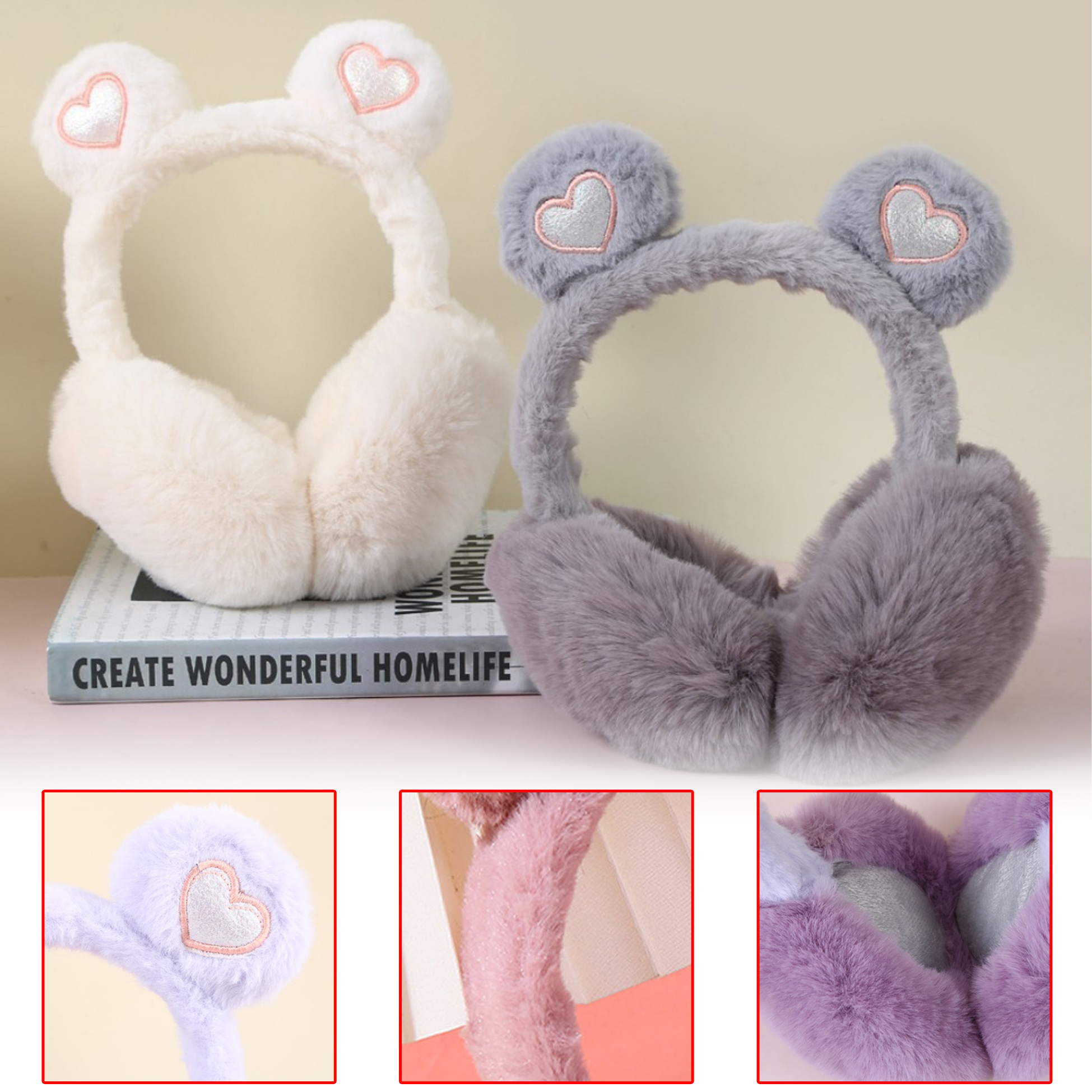 Cute Plush Earmuffs with Heart - shaped Patches