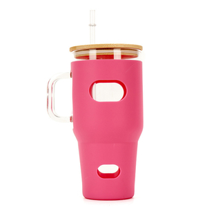 600ML Glass Tumbler with Silicone Sleeve and Bamboo Lid