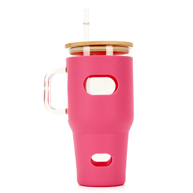 600ML Glass Tumbler with Silicone Sleeve and Bamboo Lid