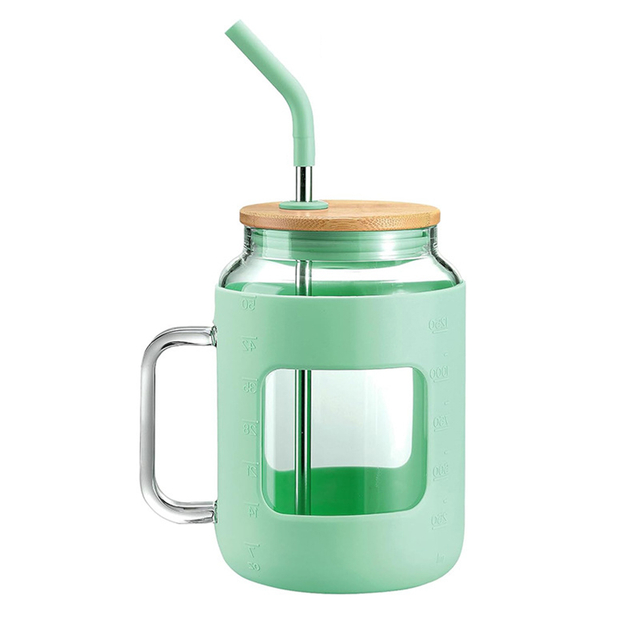 1200ML Glass Drinking Mug with Straw and Silicone Sleeve