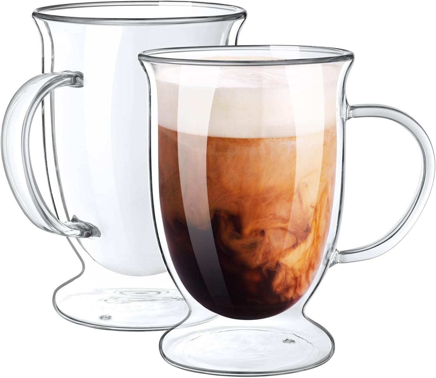 350ml Double Walled Glass Mug with Base and Handle
