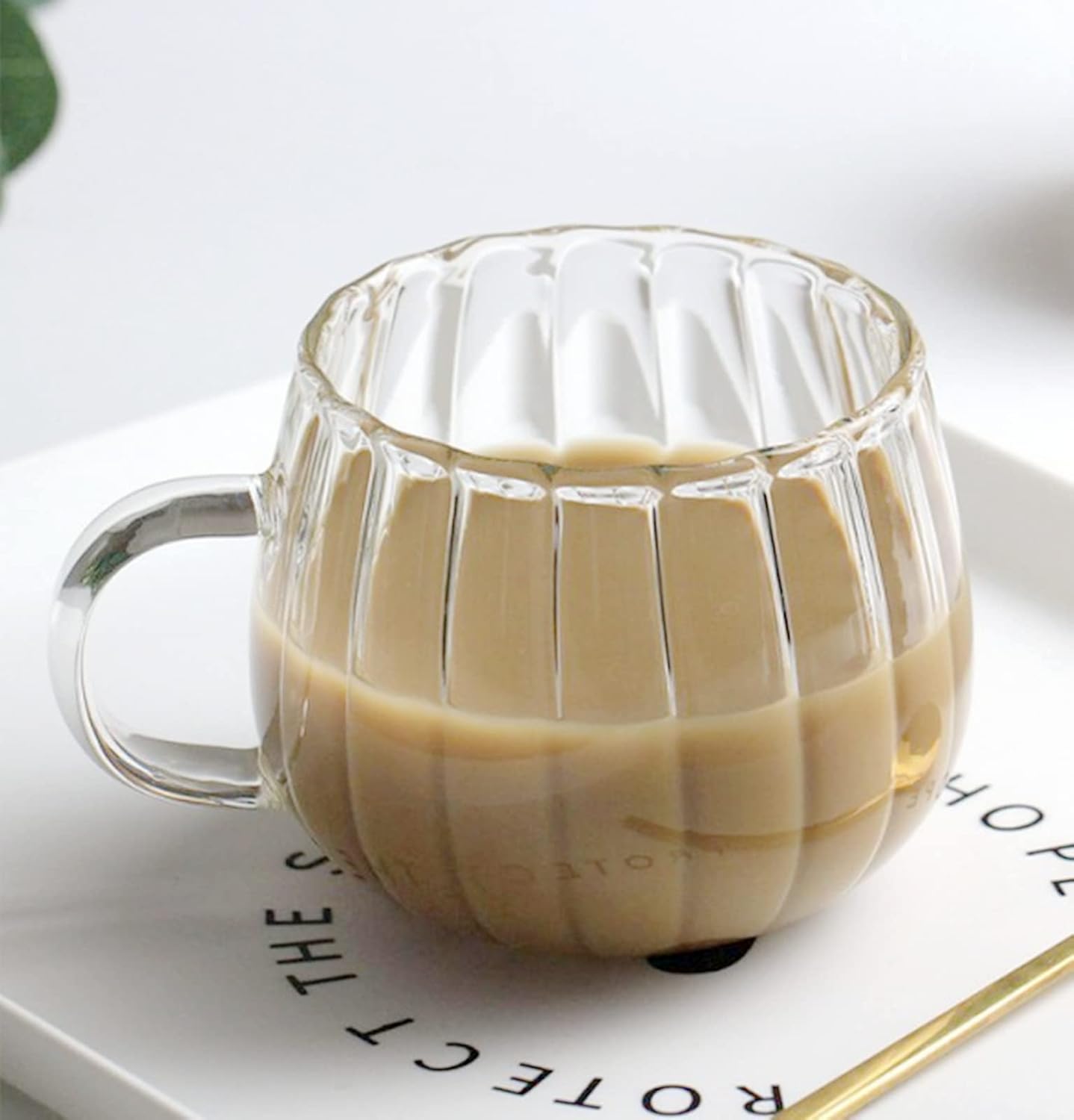 100ml Double Walled Ribbed Glass Coffee Mug with Handle
