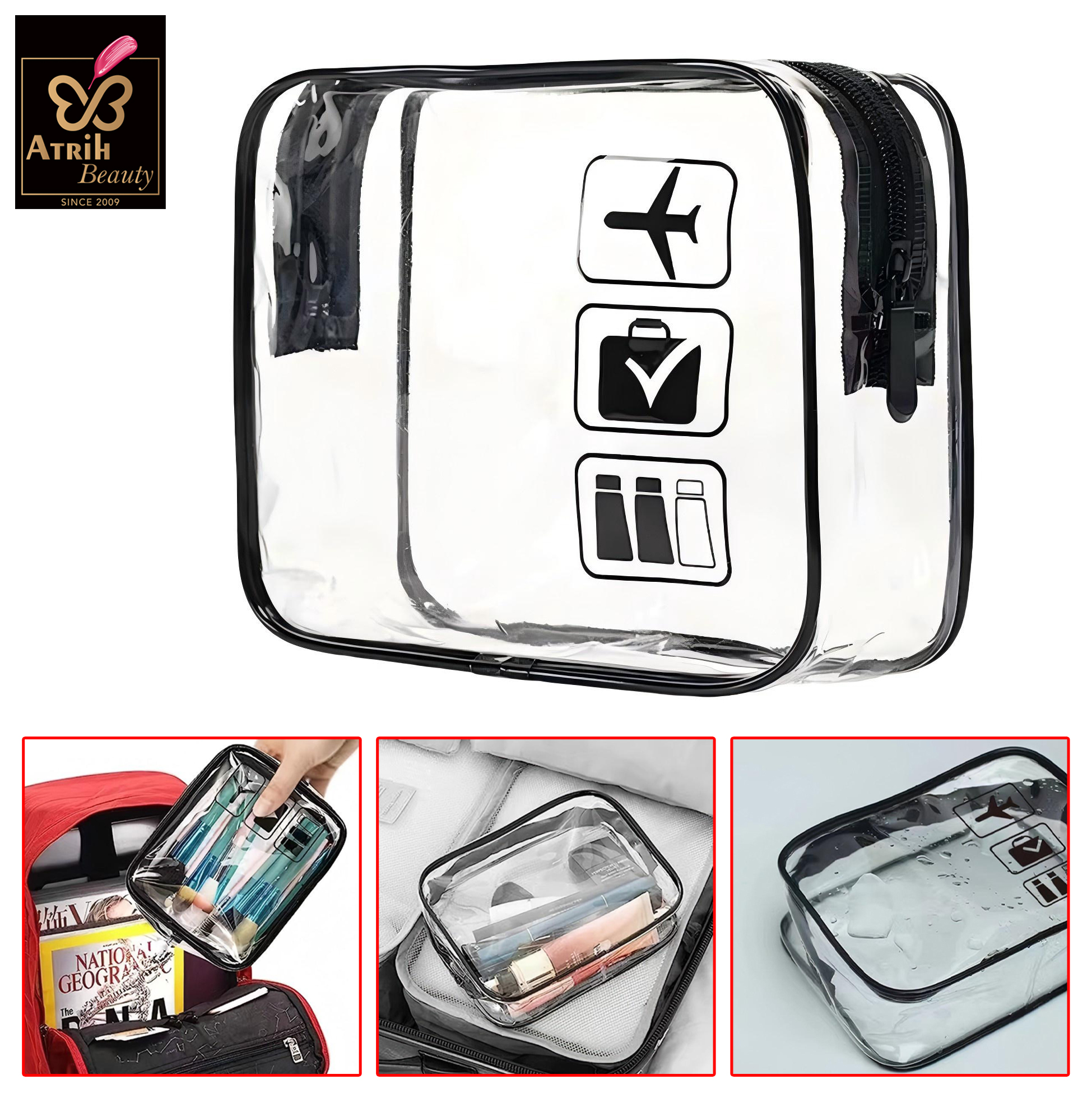Transparent Travel Themed Zipper Pouches 