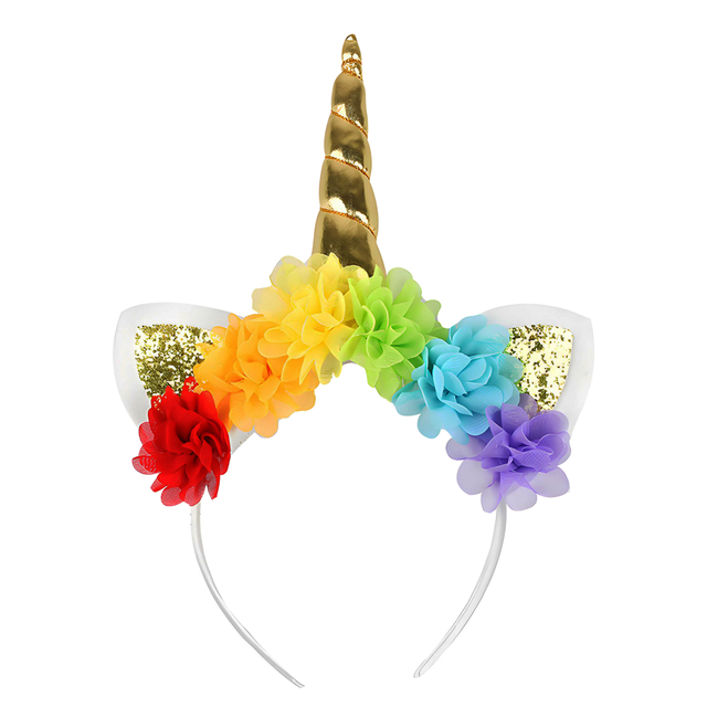 Rainbow Unicorn Headband with Glitter Ears