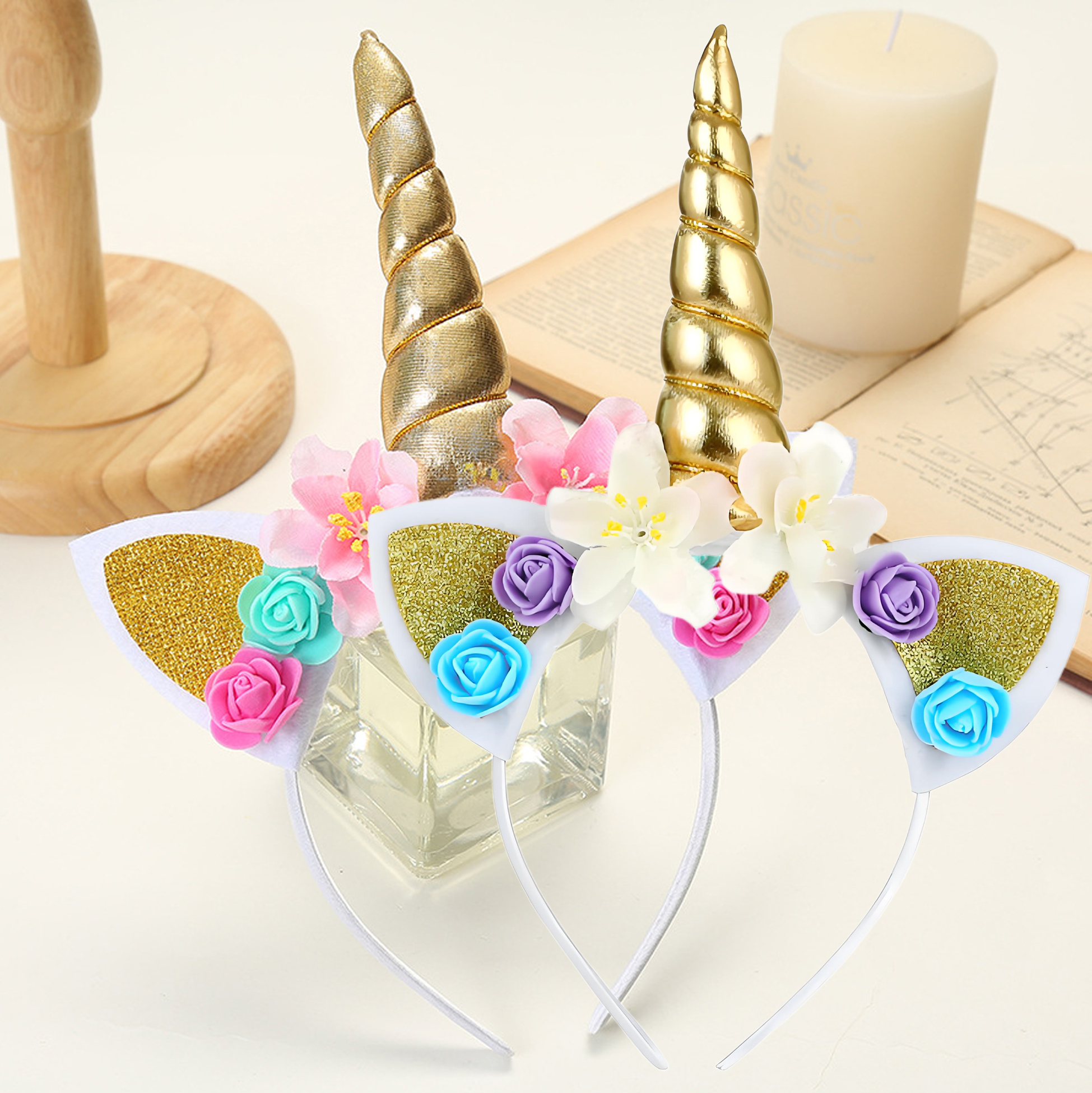 Unicorn Headband with Flower Decorations
