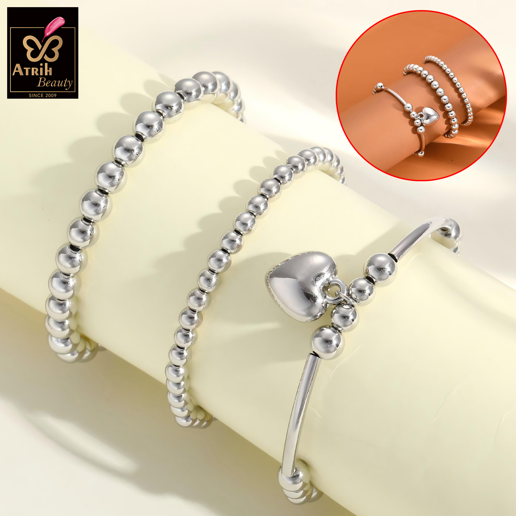 Silver Tone Beaded Bracelet Set 