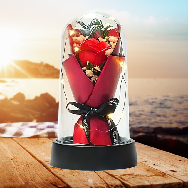 Preserved Rose in Glass Dome with LED Lights