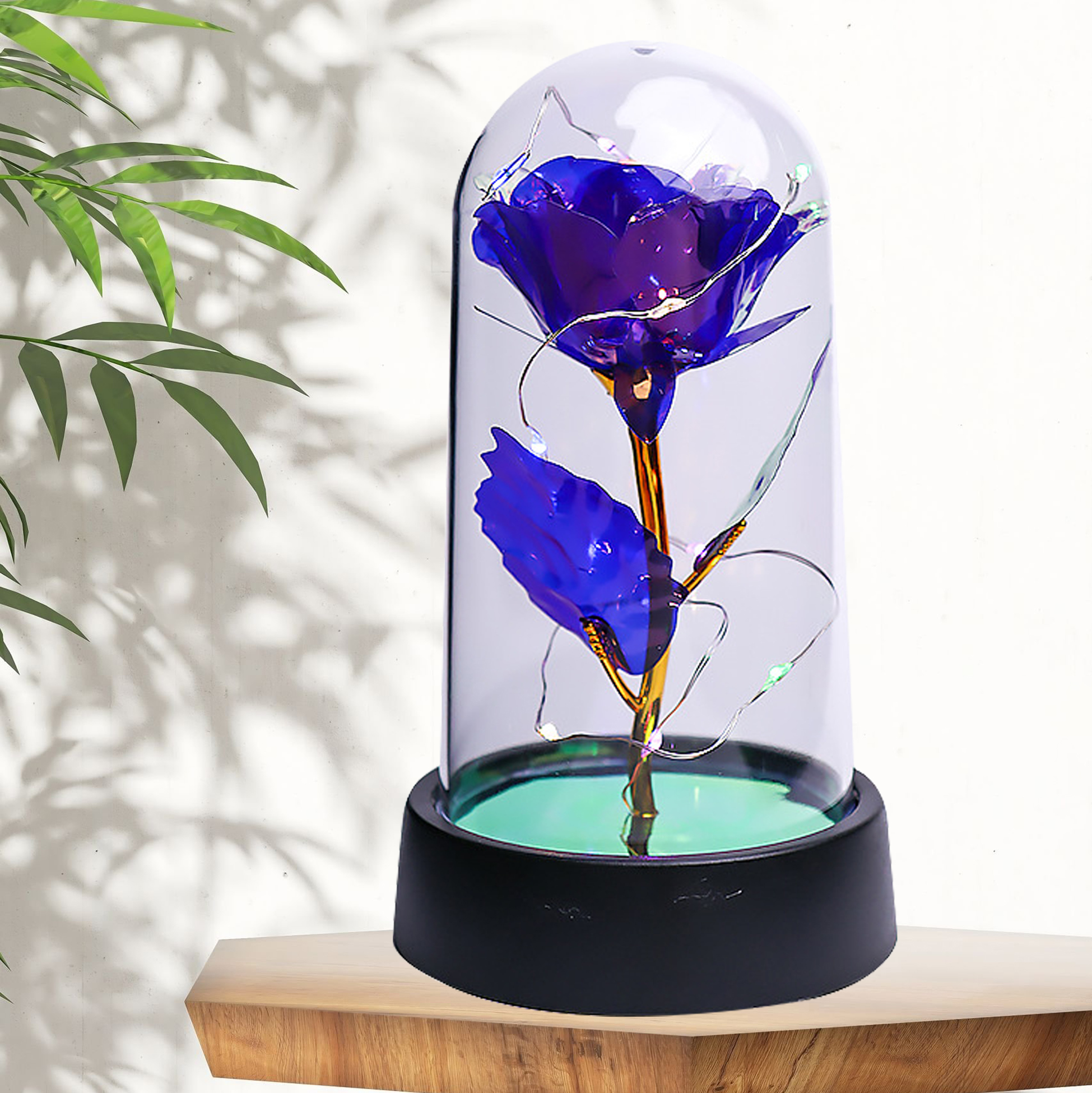 Enchanted Blue Rose in Glass Dome with LED Lights