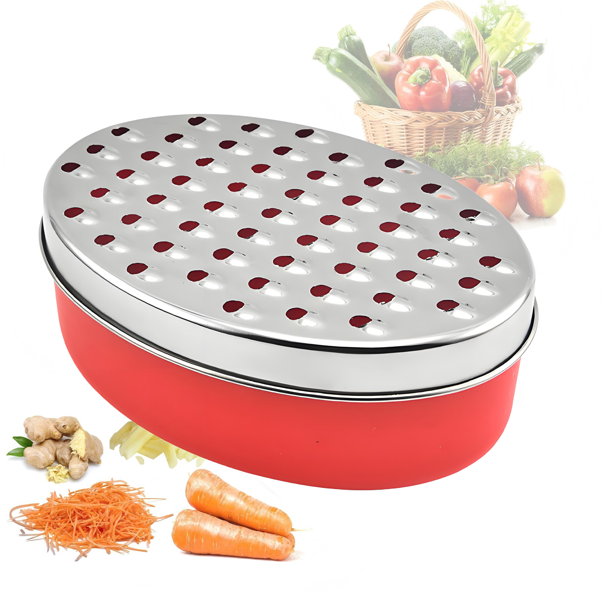Stainless Steel Oval Vegetable Grater with Container