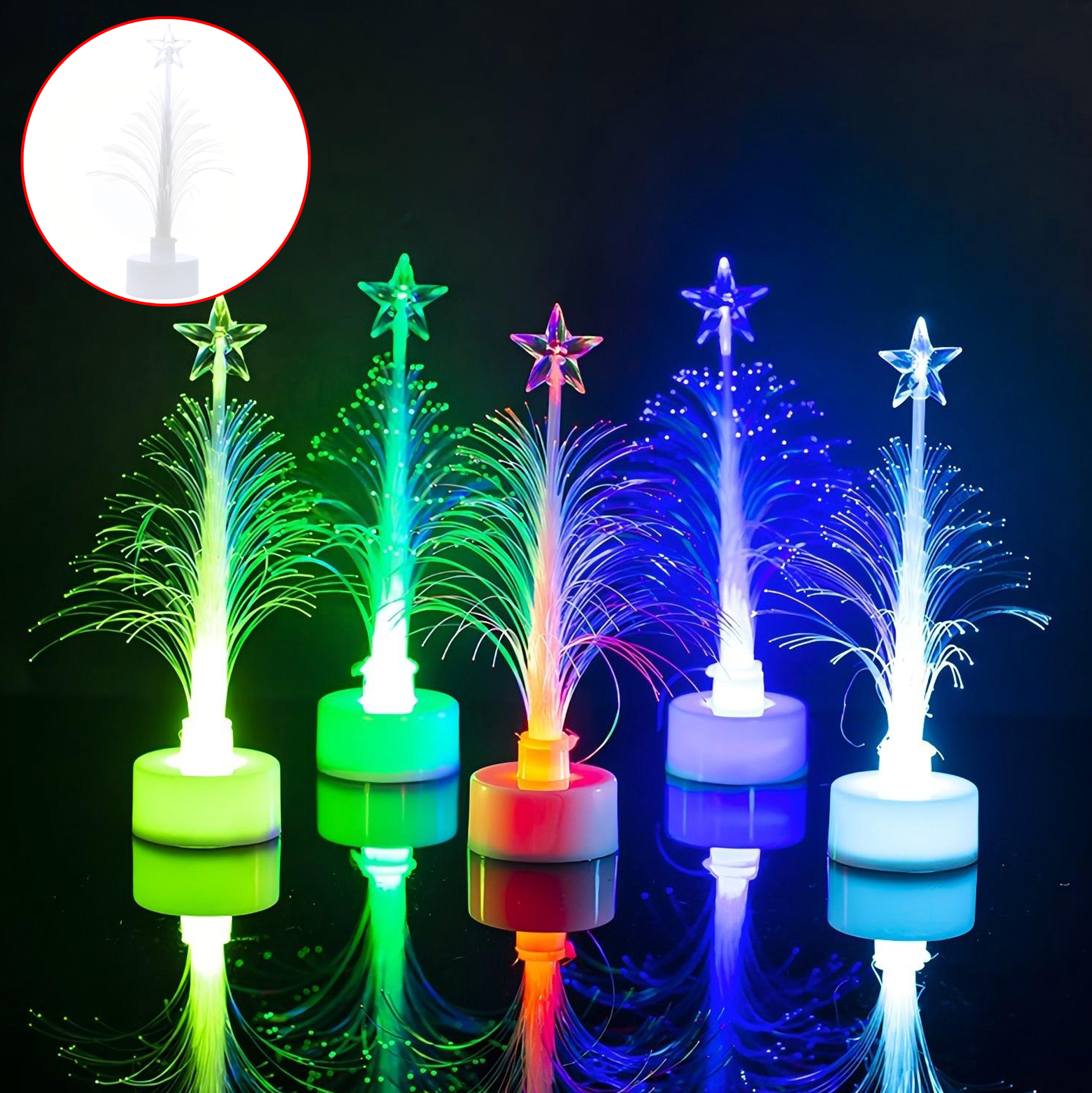 Mini LED Lit Fiber Optic Christmas Trees with Star Toppers