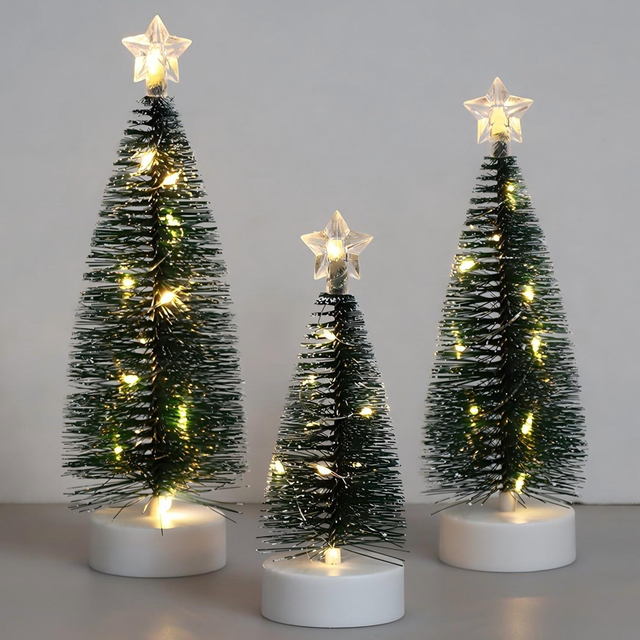 Set of 3 Mini Artificial Christmas Trees with Star Topperss