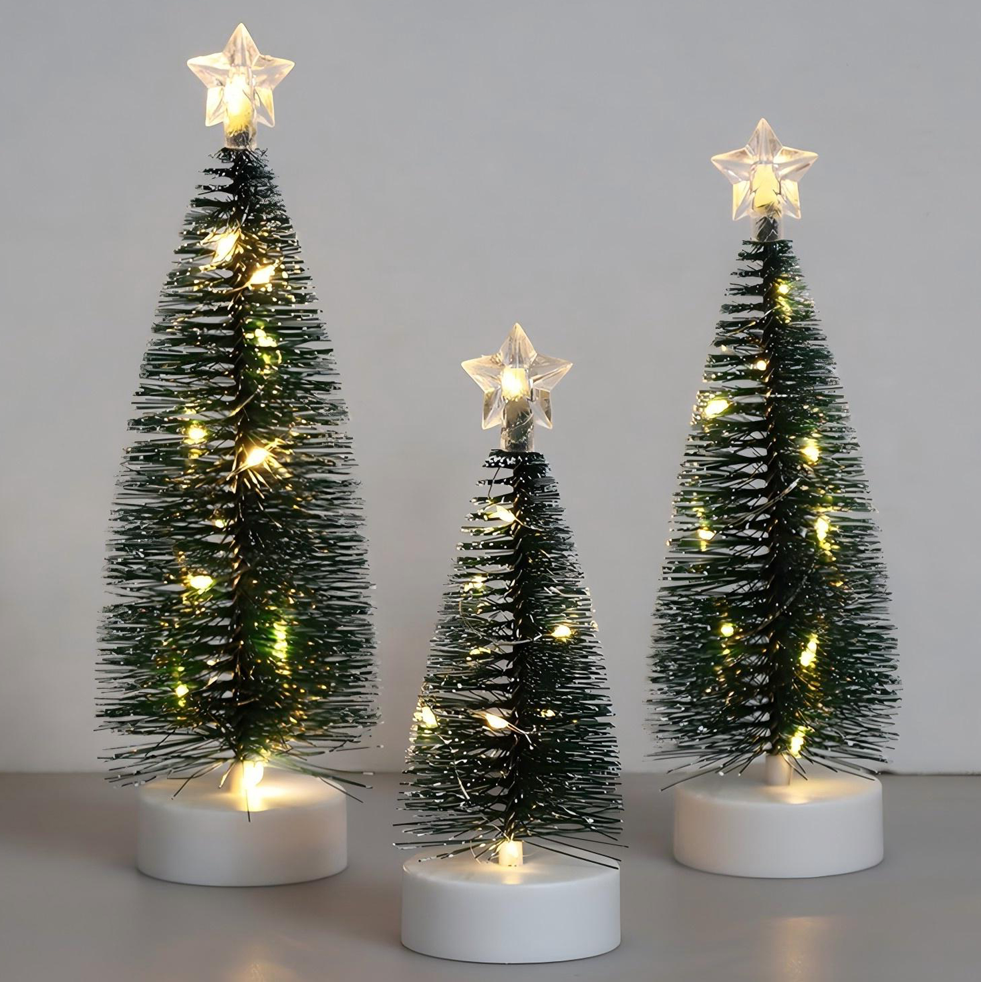 Set of 3 Mini Artificial Christmas Trees with Star Topperss
