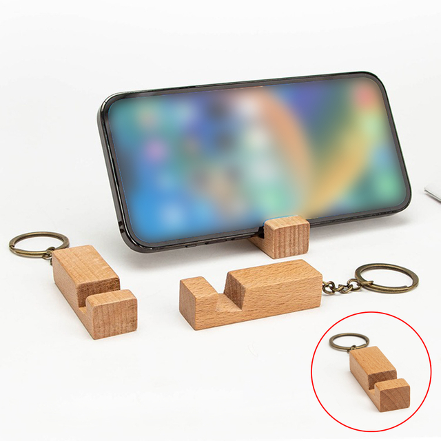 Wooden Multi - function Keychain Phone Stand