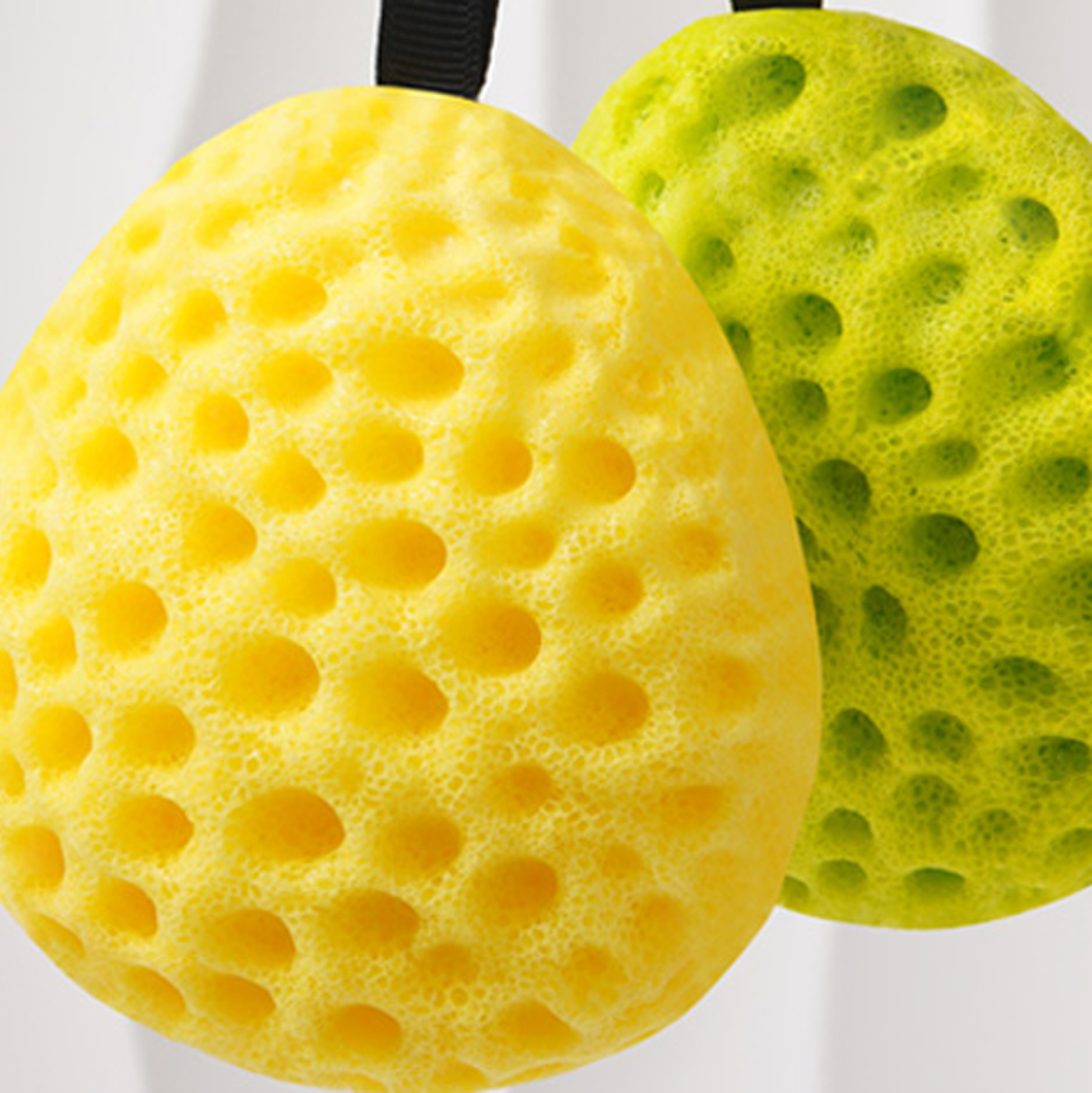 Yellow Oval Foam Loofah Sponge with Hanging Strap