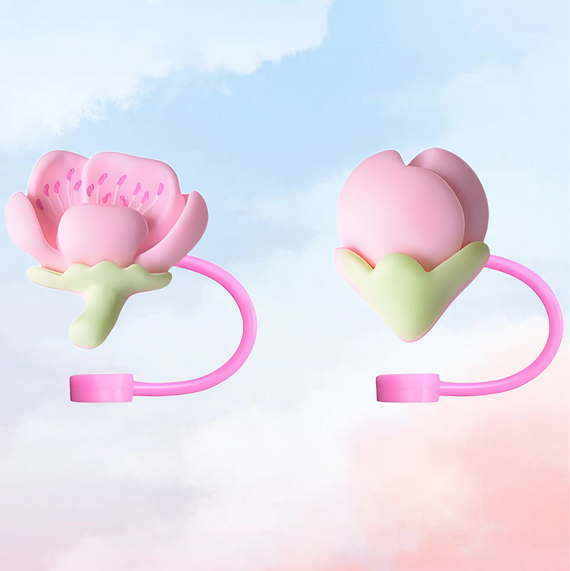 Peach Blossom - shaped Silicone Straw Toppers