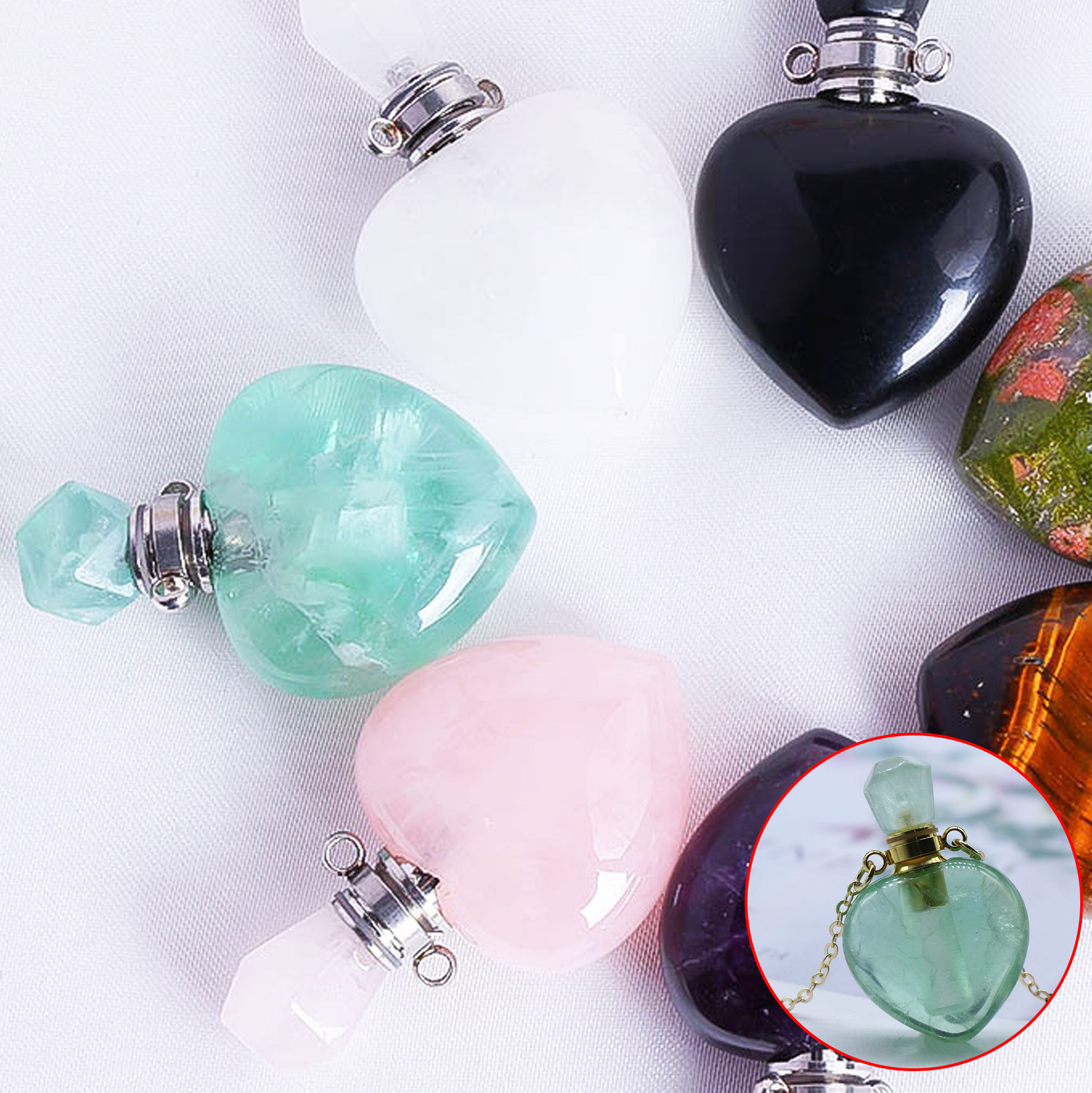 Heart - shaped Crystal Perfume Bottle Pendant