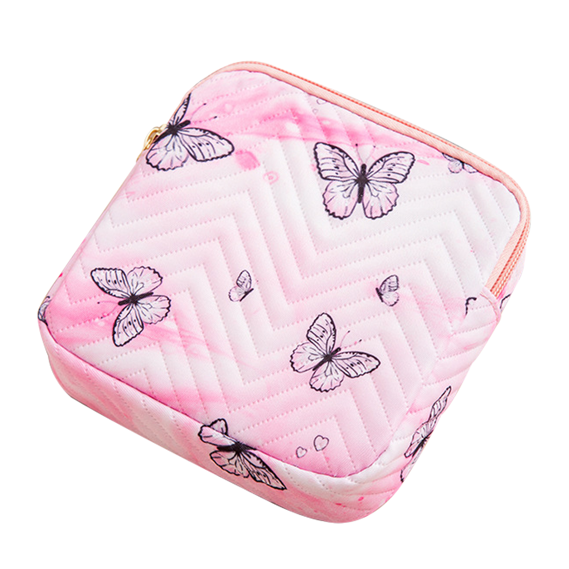 Pink Butterfly - Printed Quilted Makeup Bag