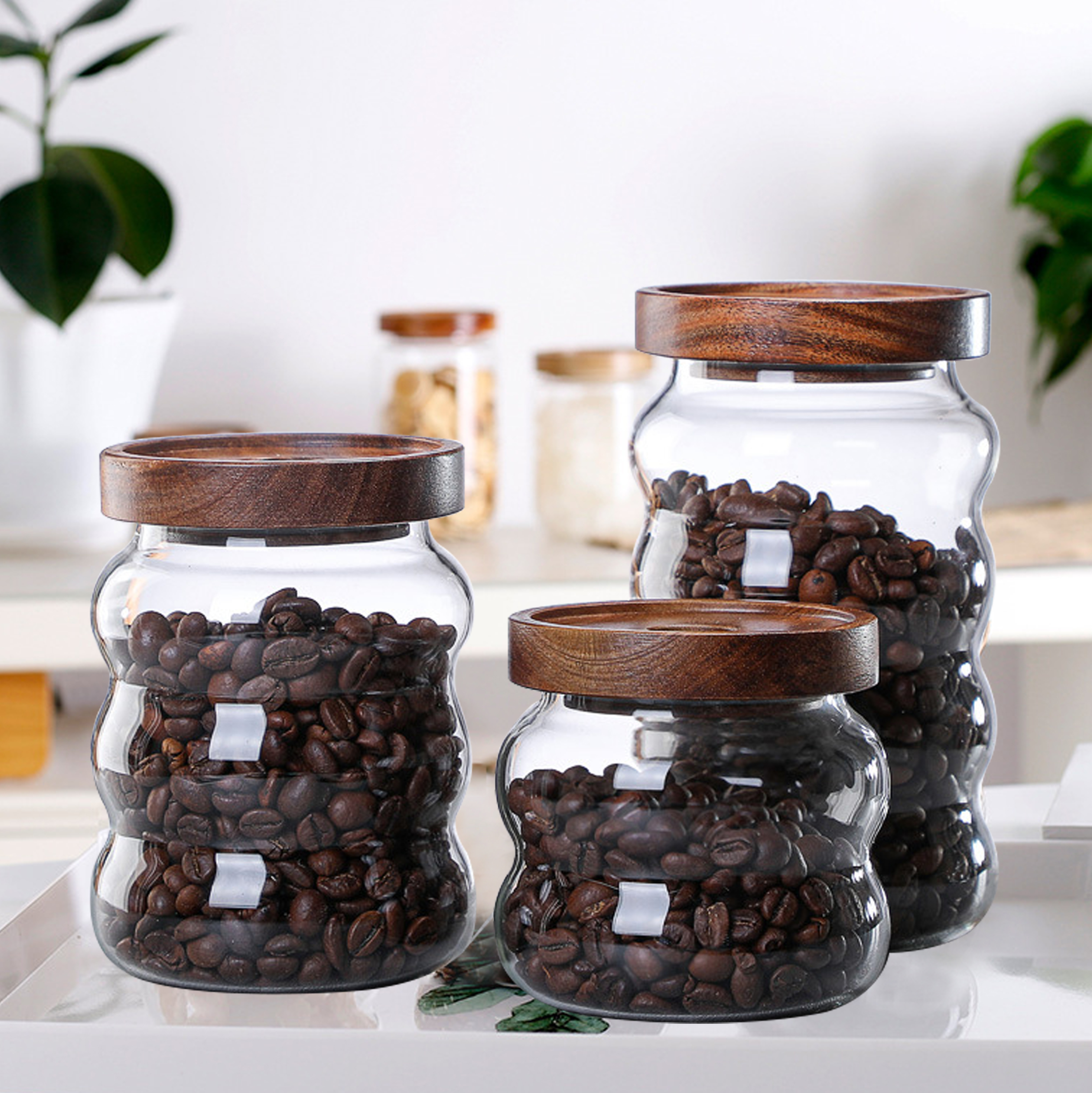 Airtight Bamboo Lid Glass Storage Jars for Home Use
