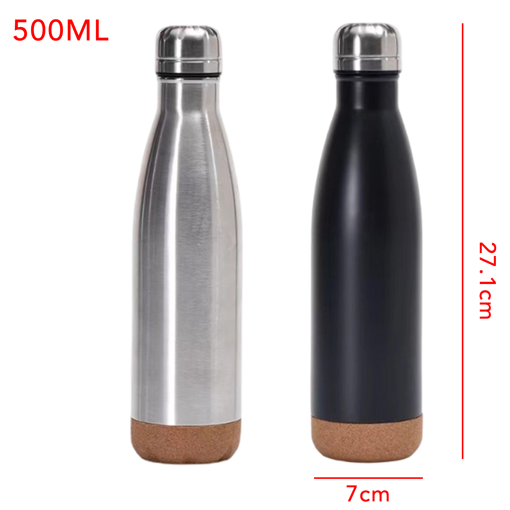 500ML Insulated Stainless Steel Water Bottle with Cork Base