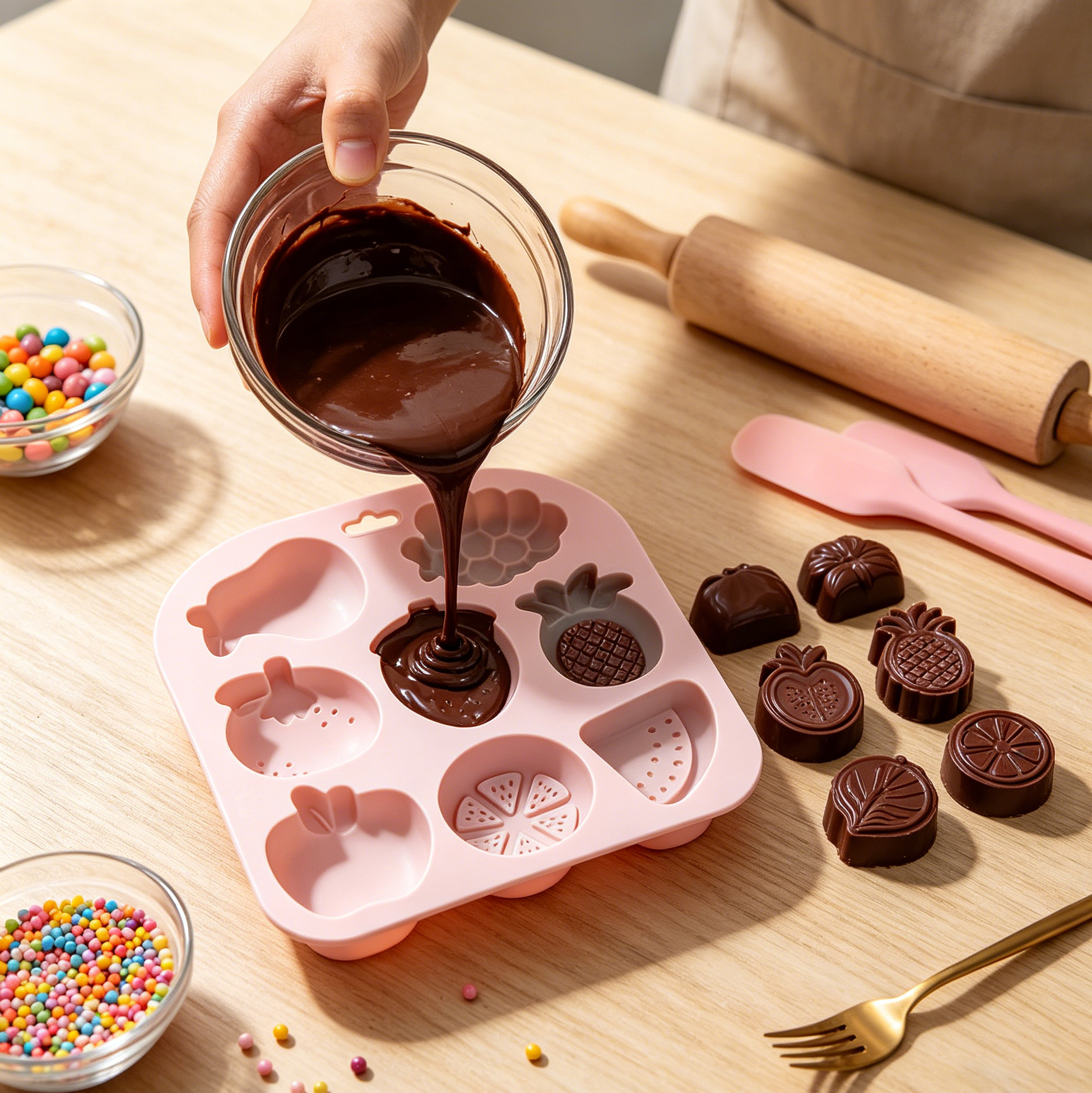 8 Cavity Fruit Shaped Silicone Mold, Non-Stick Baking Mold for Chocolate