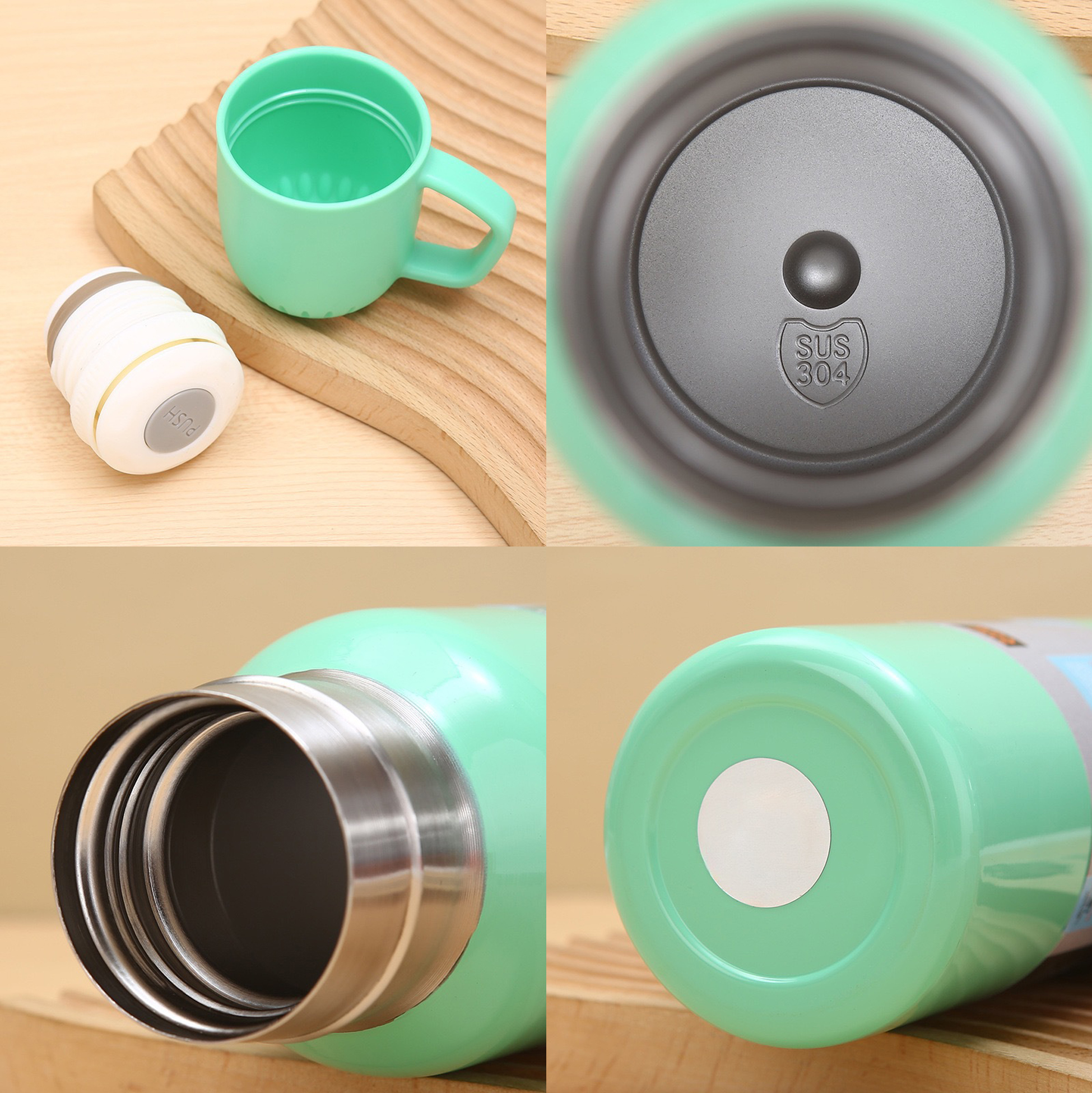 600ML Stainless Steel Vacuum Insulated Water Bottle with Cup Lid Handle