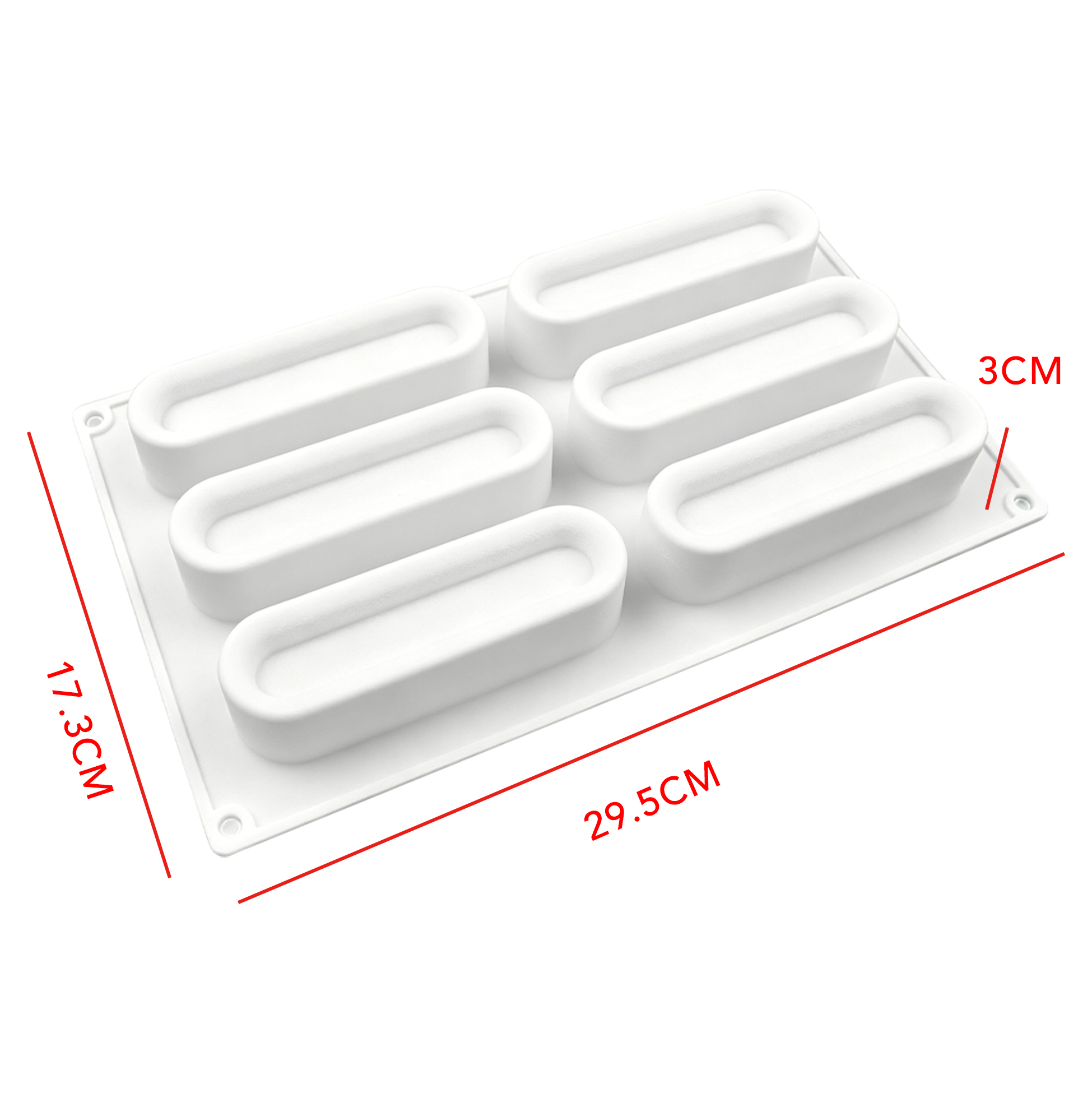 6 Cavity Long Strip Silicone Mold, Non-Stick Oval Baking Mold