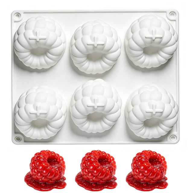 6 Cavity 3D Raspberry Shaped Silicone Mold