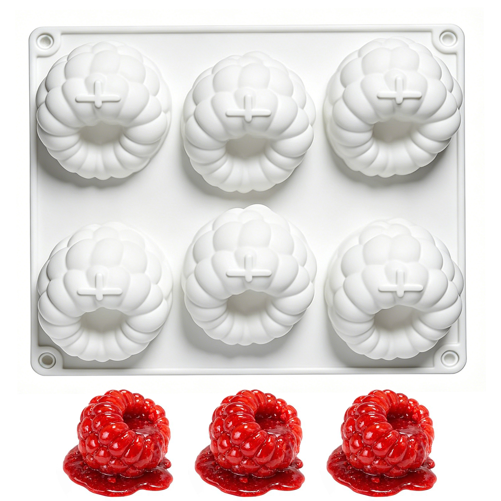 6 Cavity 3D Raspberry Shaped Silicone Mold