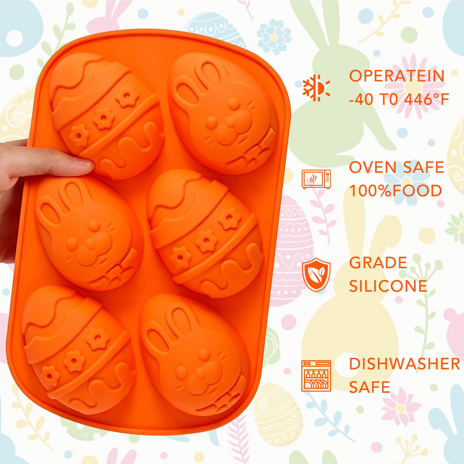 Easter Bunny Egg Silicone Mold, 6 Cavity Non-Stick Baking Mold