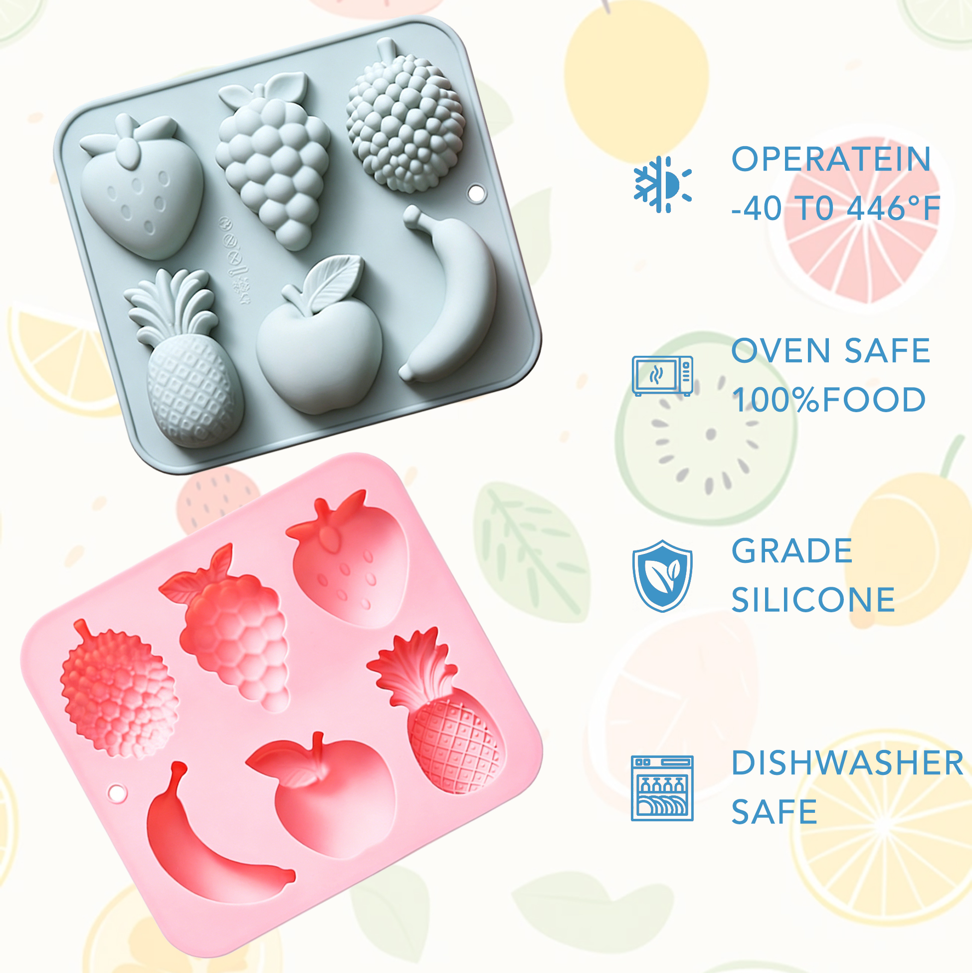 6 Cavity Fruit Shaped Silicone Mold, Non-Stick Baking Mold for Chocolate