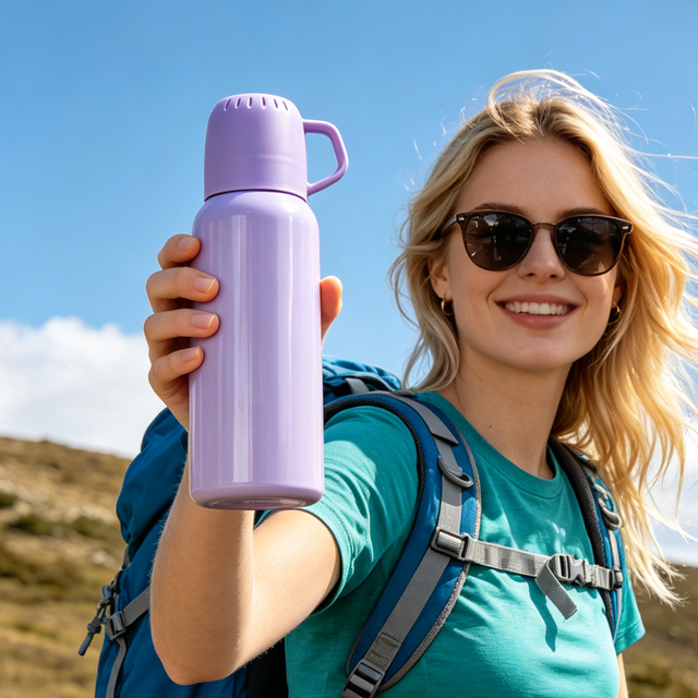 600ML Stainless Steel Vacuum Insulated Water Bottle with Cup Lid Handle