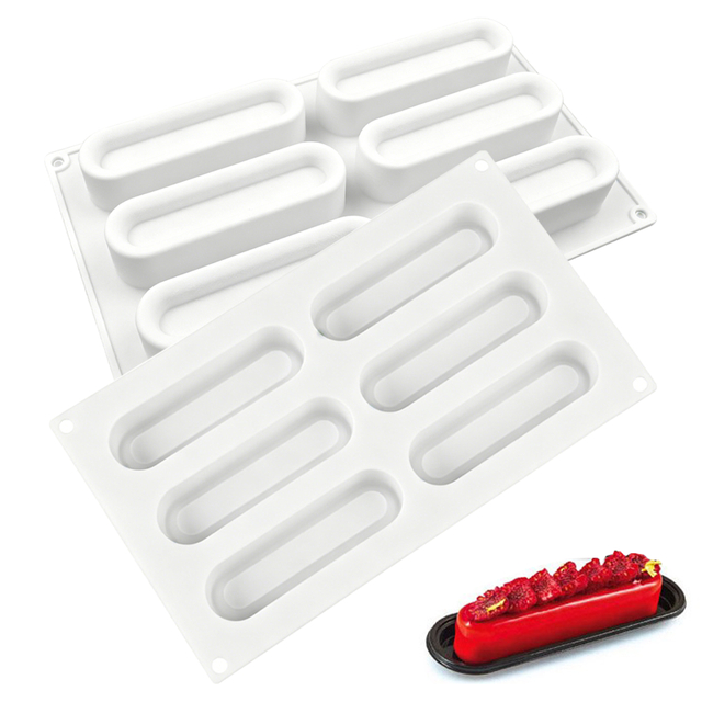 6 Cavity Long Strip Silicone Mold, Non-Stick Oval Baking Mold