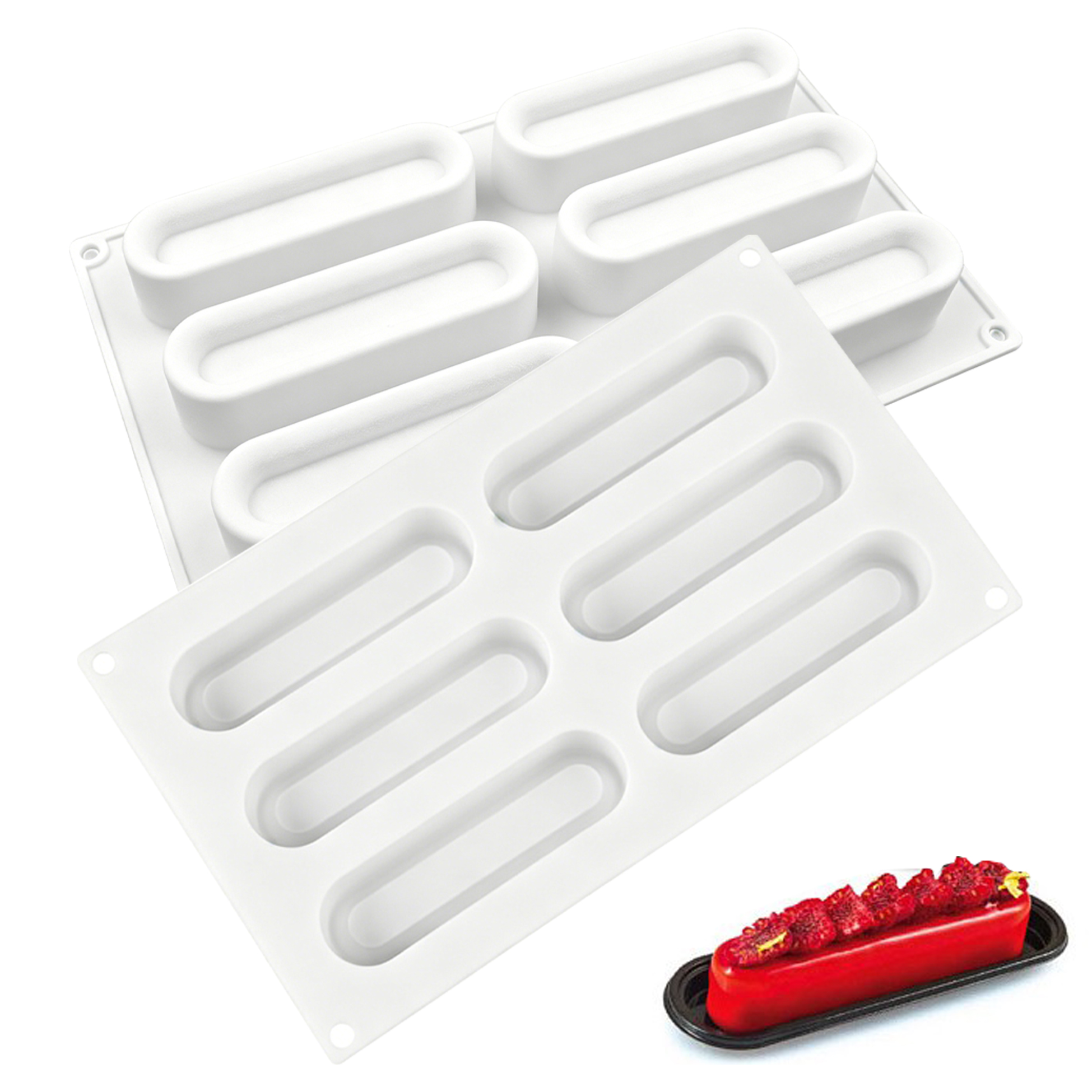 6 Cavity Long Strip Silicone Mold, Non-Stick Oval Baking Mold