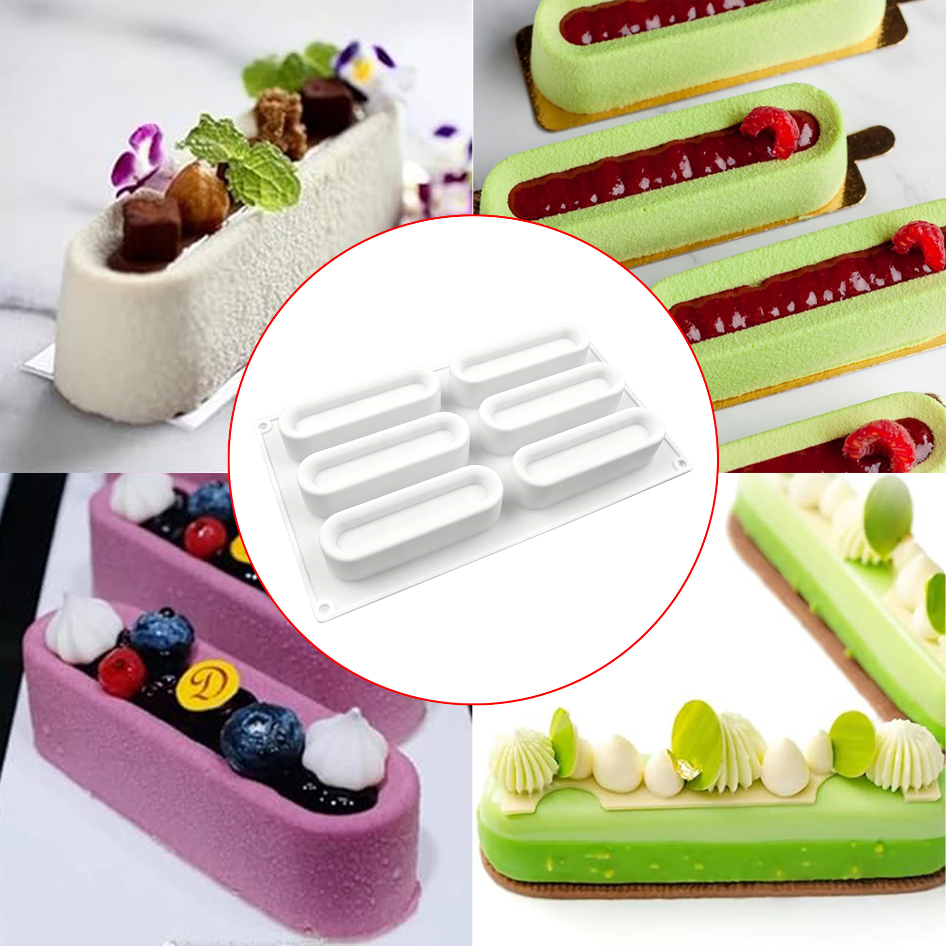 6 Cavity Long Strip Silicone Mold, Non-Stick Oval Baking Mold