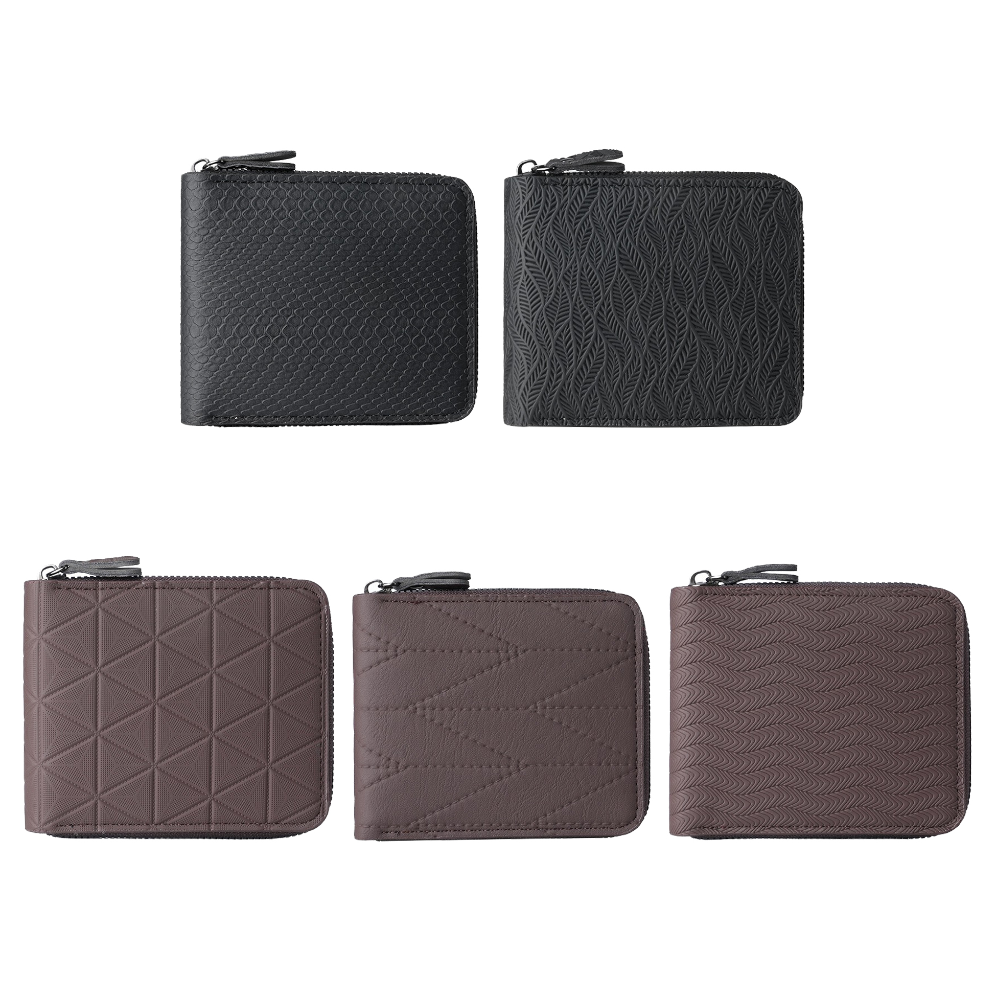 Men's Short Zipper Wallet, Embossed Faux Leather Card Holder