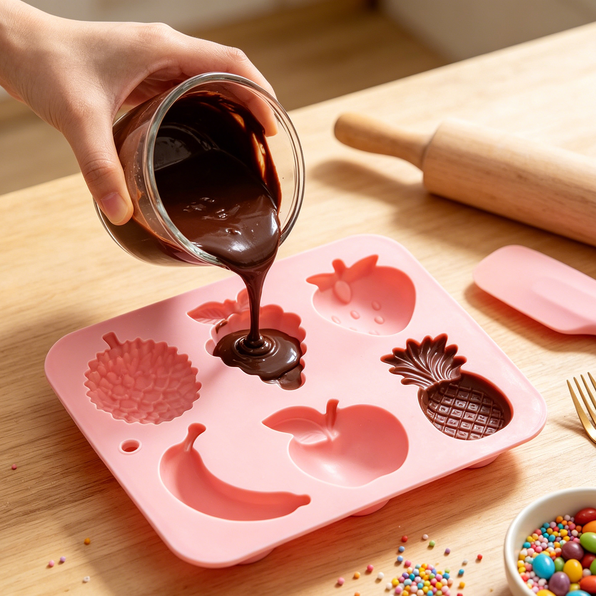 6 Cavity Fruit Shaped Silicone Mold, Non-Stick Baking Mold for Chocolate