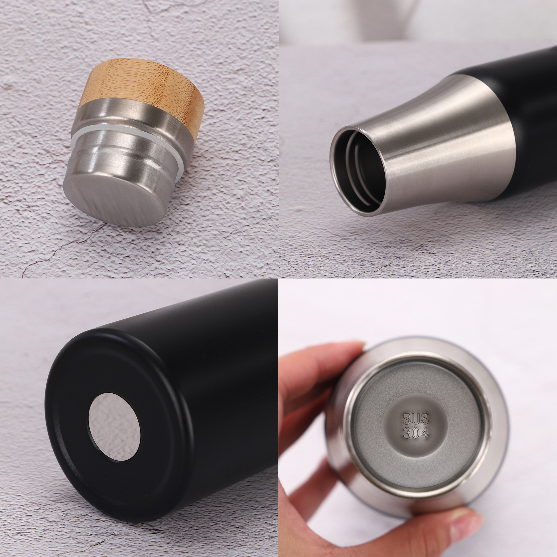 500ml Stainless Steel Water Bottle with Bamboo Lid