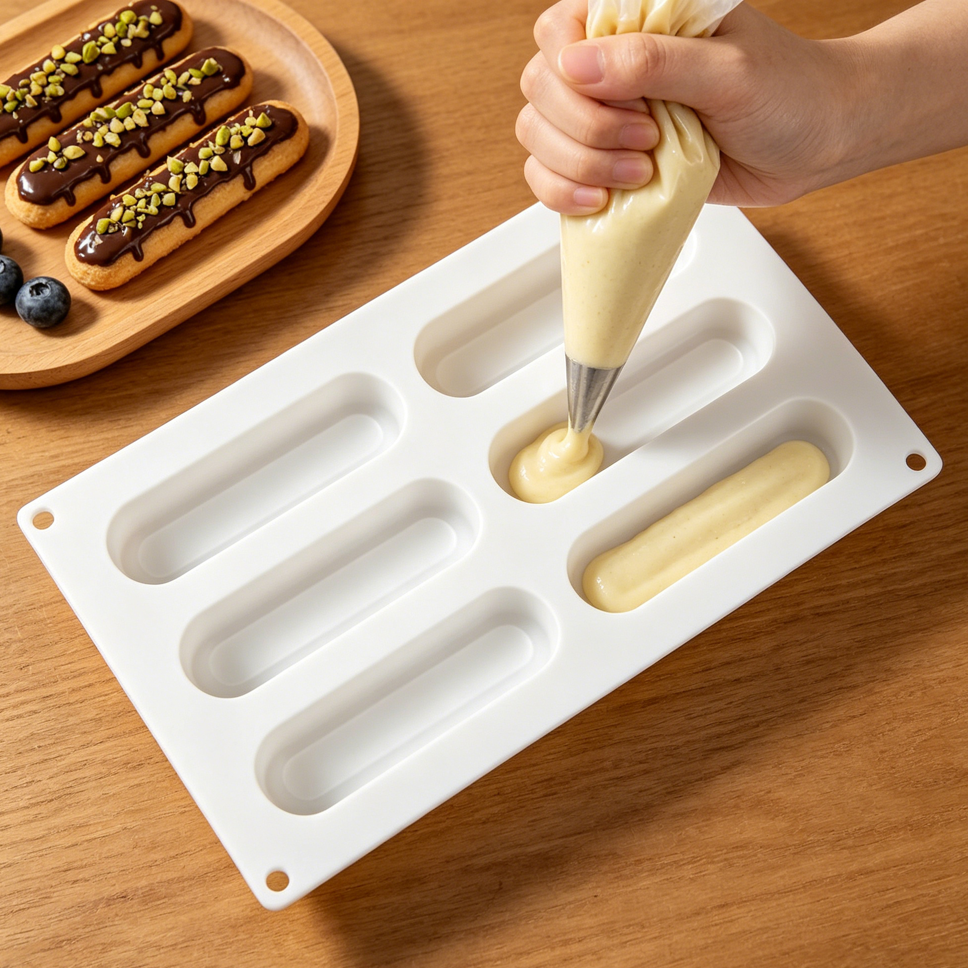 6 Cavity Long Strip Silicone Mold, Non-Stick Oval Baking Mold
