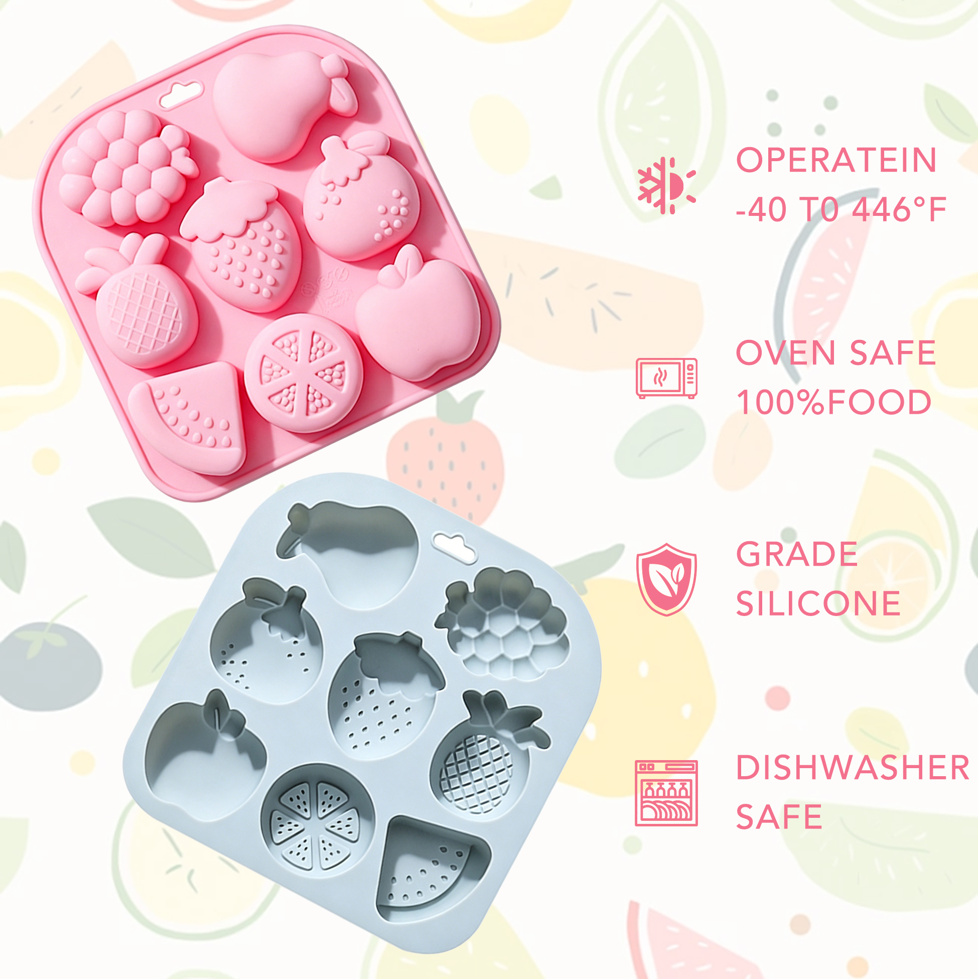 8 Cavity Fruit Shaped Silicone Mold, Non-Stick Baking Mold for Chocolate